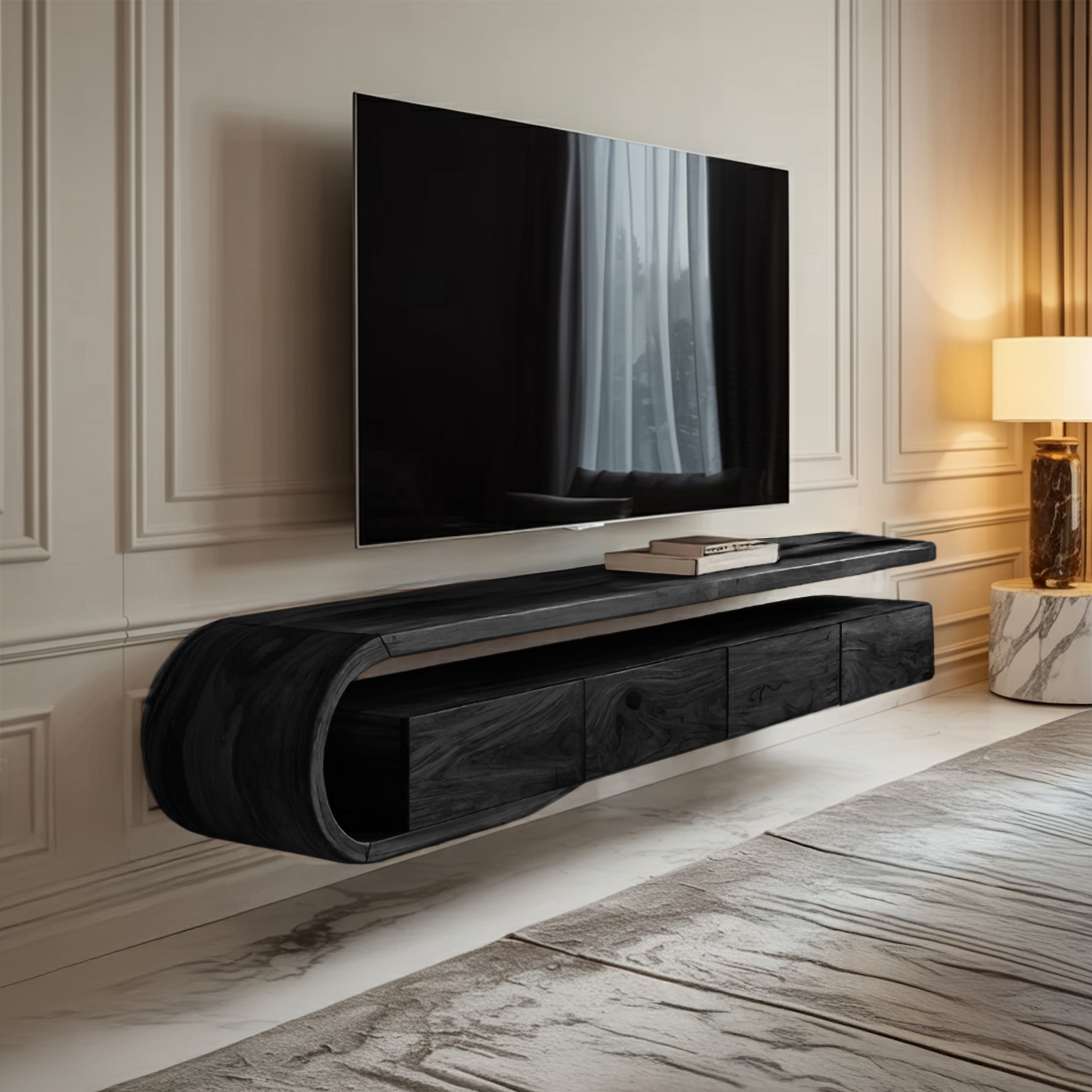 Modern Sculptural Wall Mounted TV Console For Living Room RTTHHNTVC056