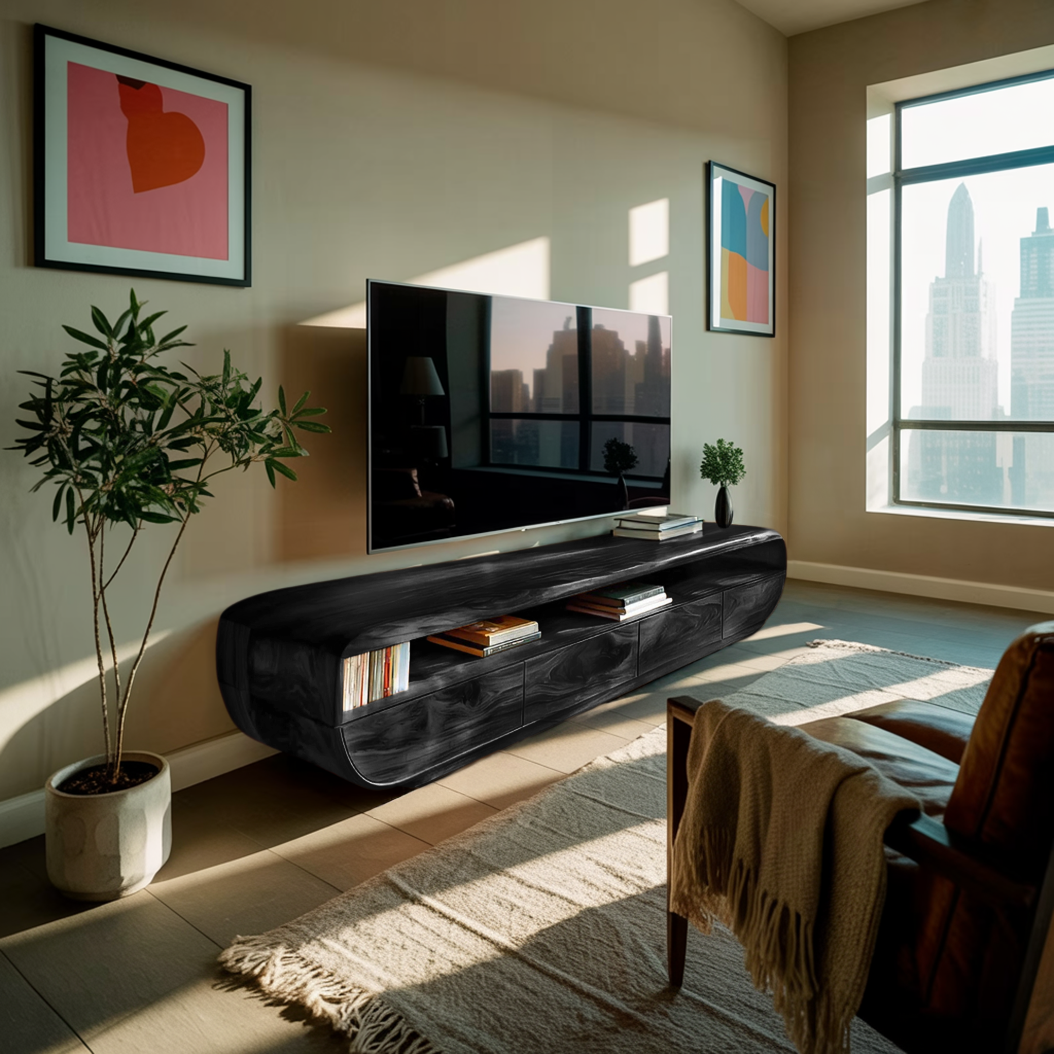 Handcrafted TV Cabinet Design Spacious Drawers For Living RTTHTTTVC066