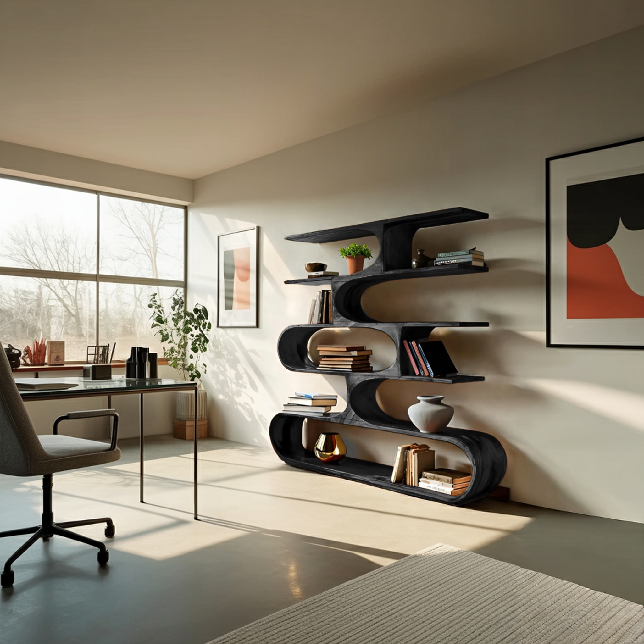 Artistic Curved Bookcase For Living Room Decor RTTHTTBS054