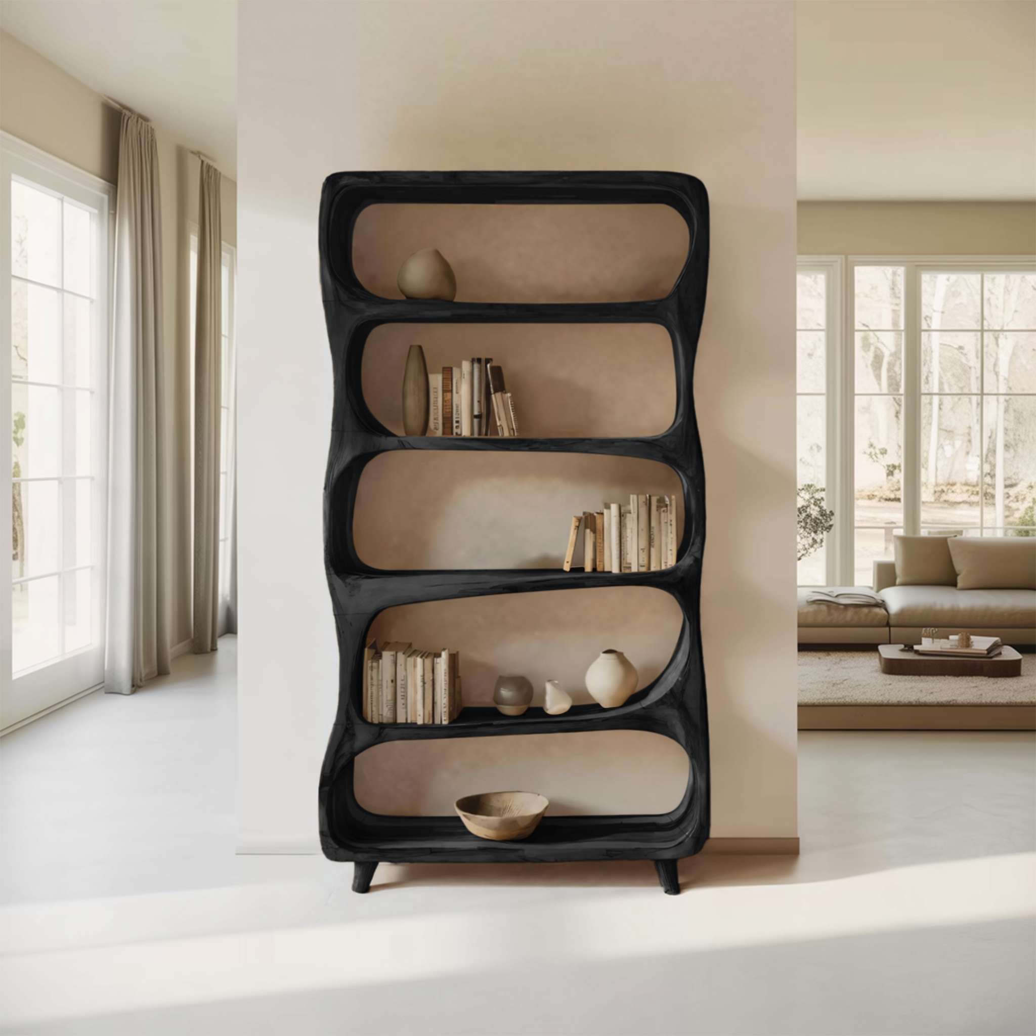 Handcrafted Bookshelf With Open Shelving Unit For Living Room SITHHNBS063