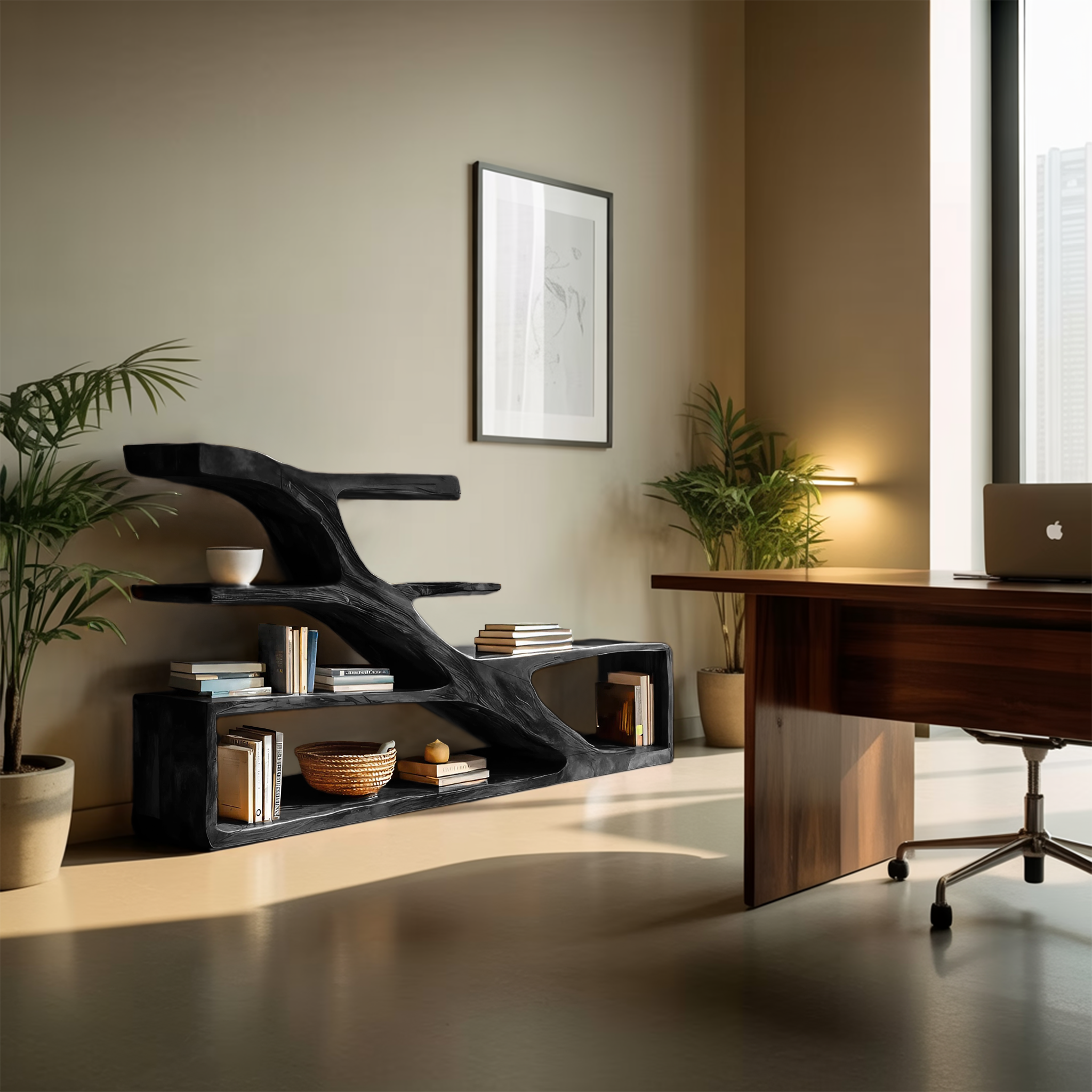 Modern Sculptural Curved Bookcase For Living Room Interior RTTHTTBS053