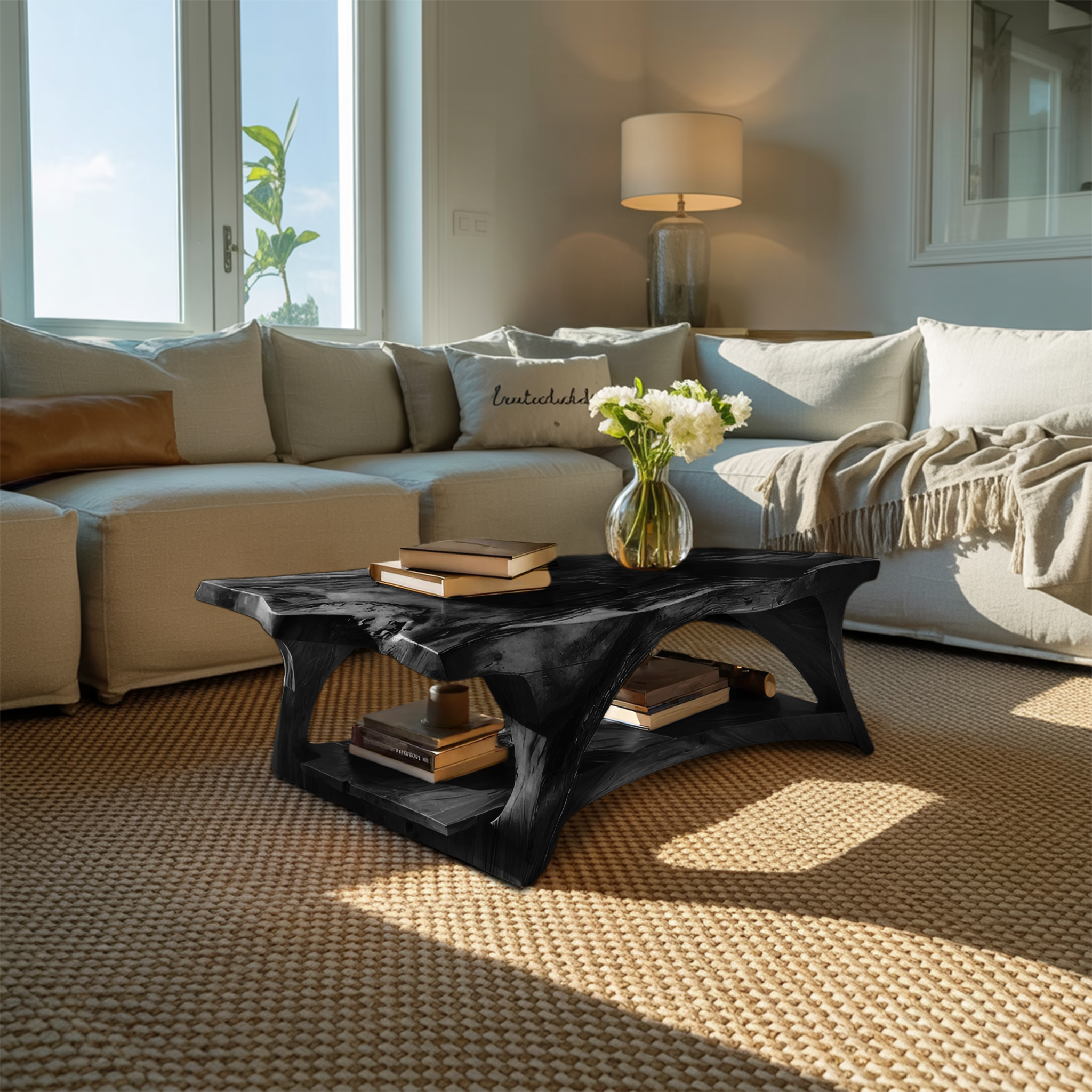 Handcrafted Coffee Table With Live Edge Legs For Living RTTHTTCF034