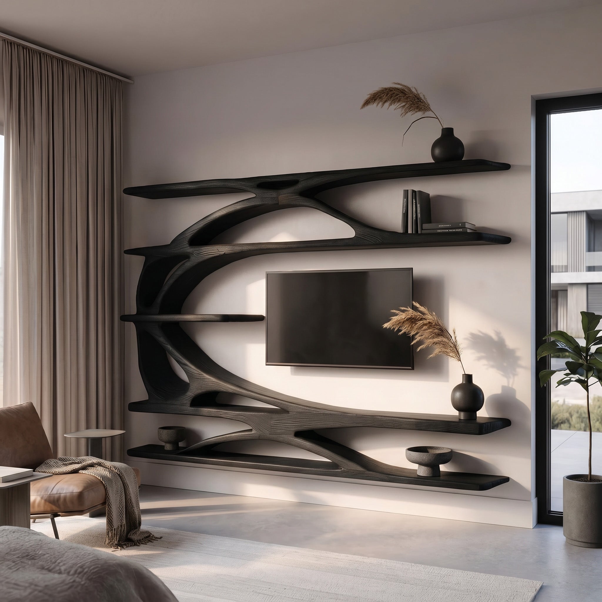 Modern Wall Mounted TV Stand With Bookshelf For Living Room SITHHNTVC022