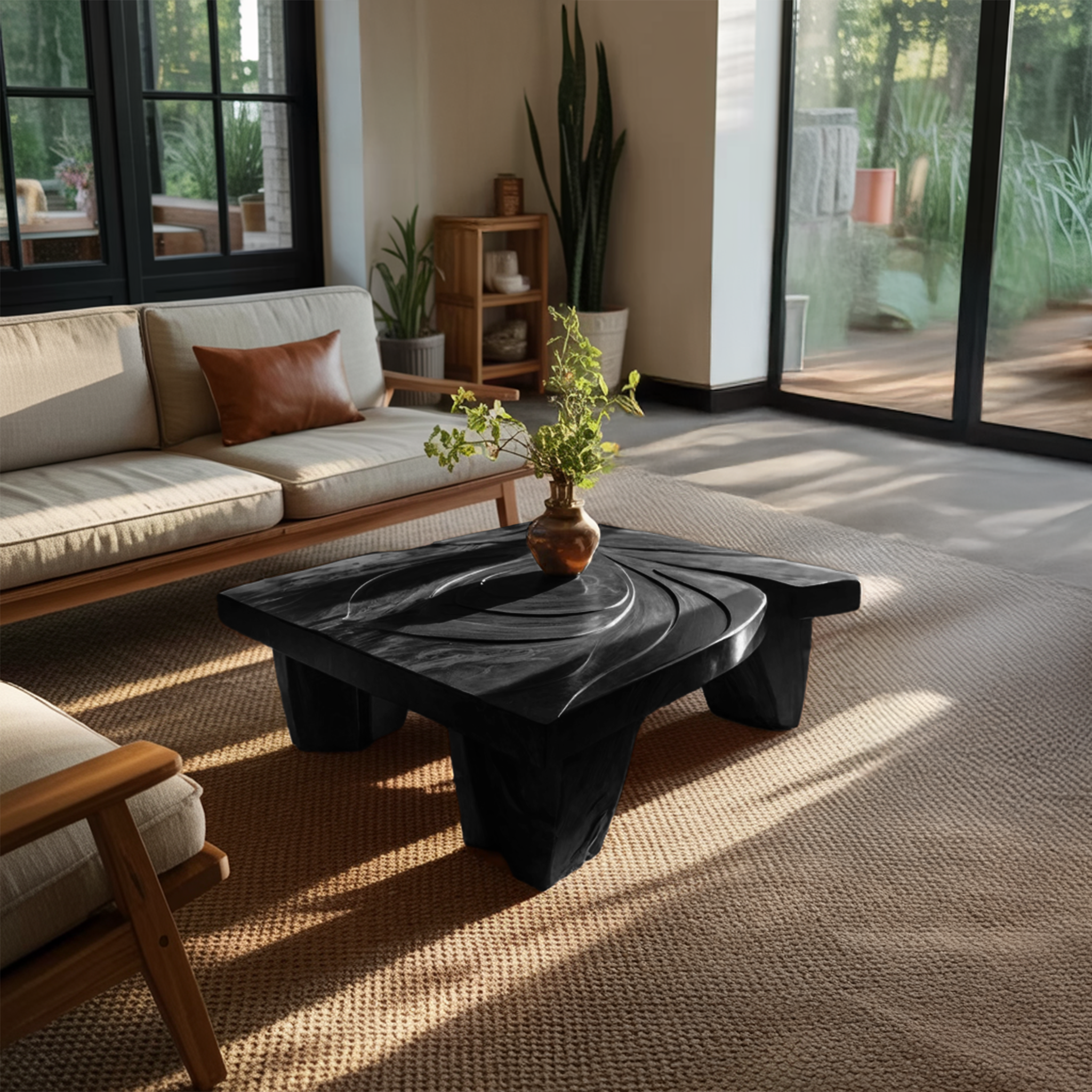 Mid Century Abstract Solid Wood Coffee Table For Living Room SILDTTRCF070