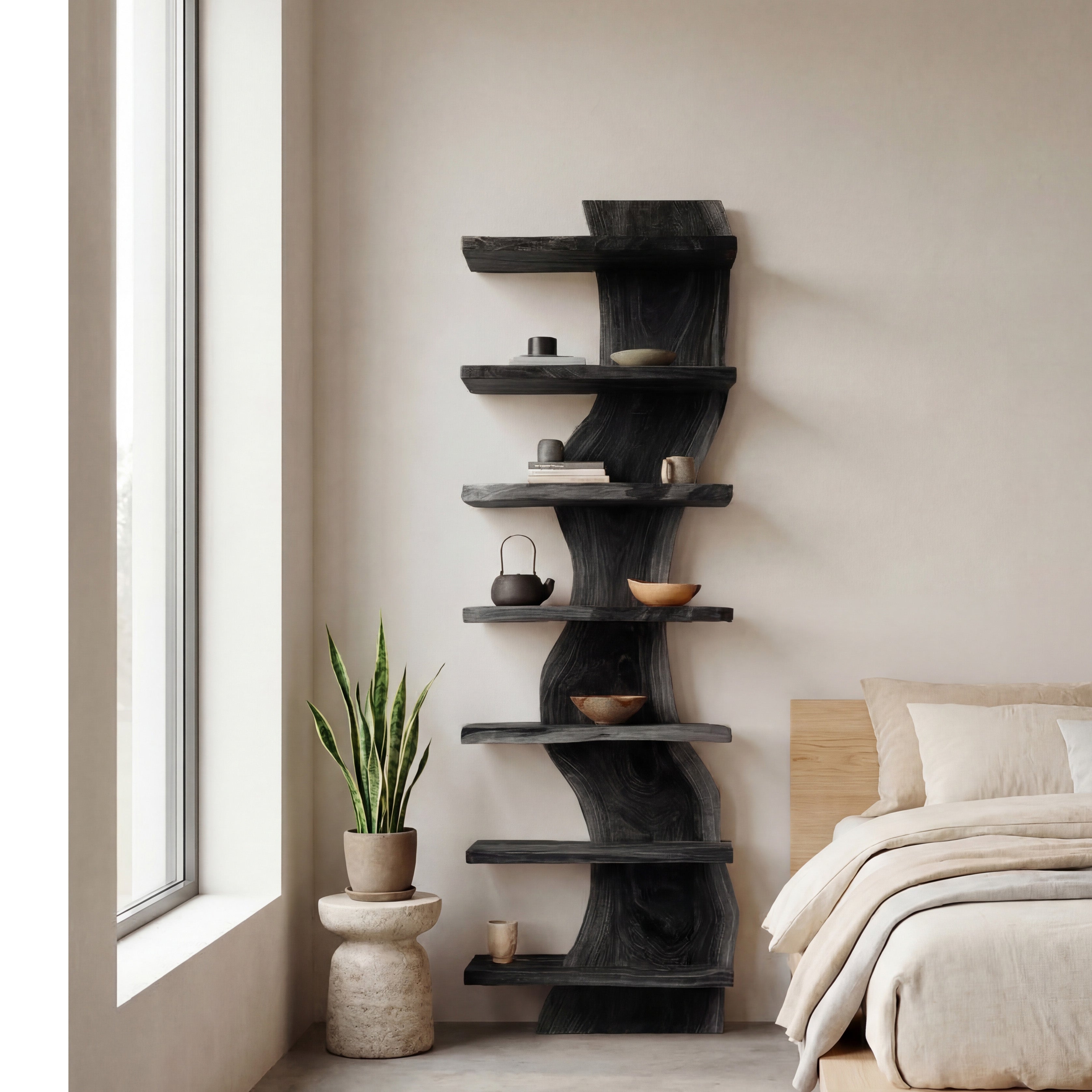 Organic Modern Wood Standing Shelf For Living Room RTTHHNSS001