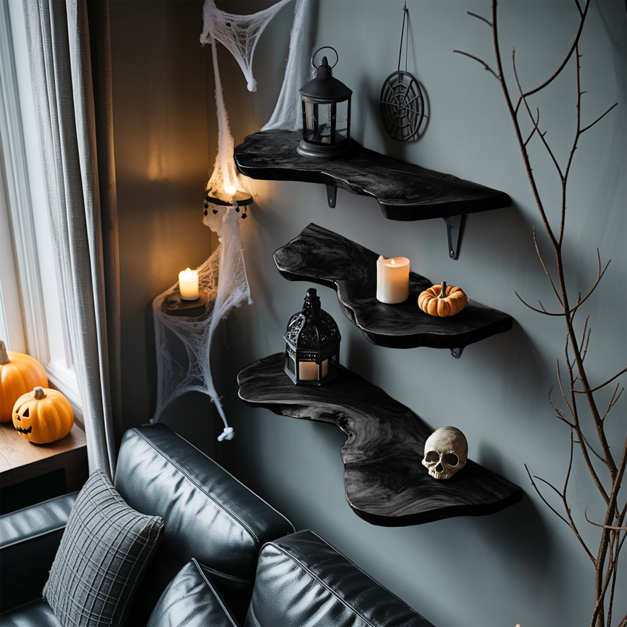 Handcrafted Live Edge Floating Shelf For Furniture Decor Halloween Inspiration SILDTTRHFL003