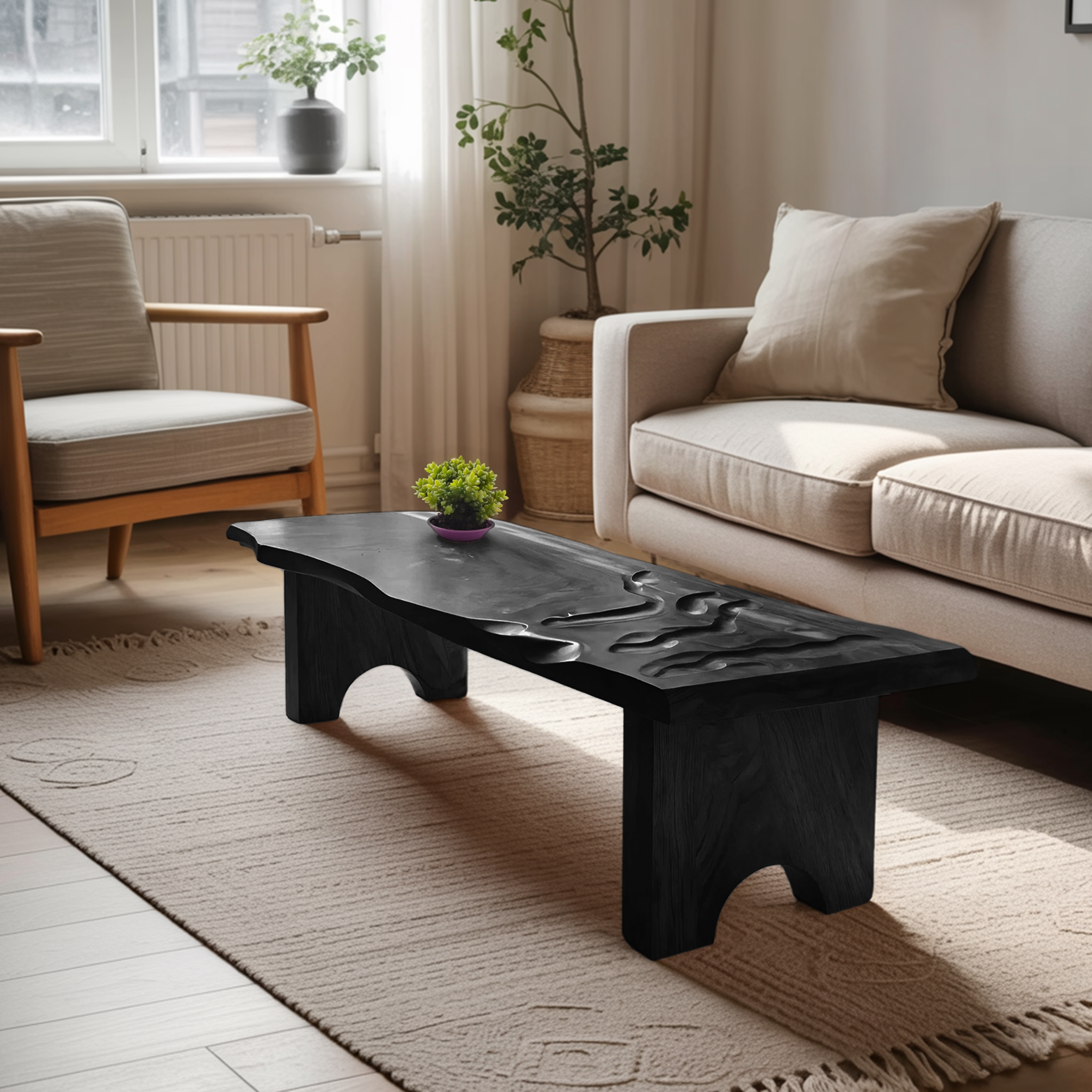 Mid Century Abstract Solid Wood Coffee Table For Entryway SILDTTRCF097