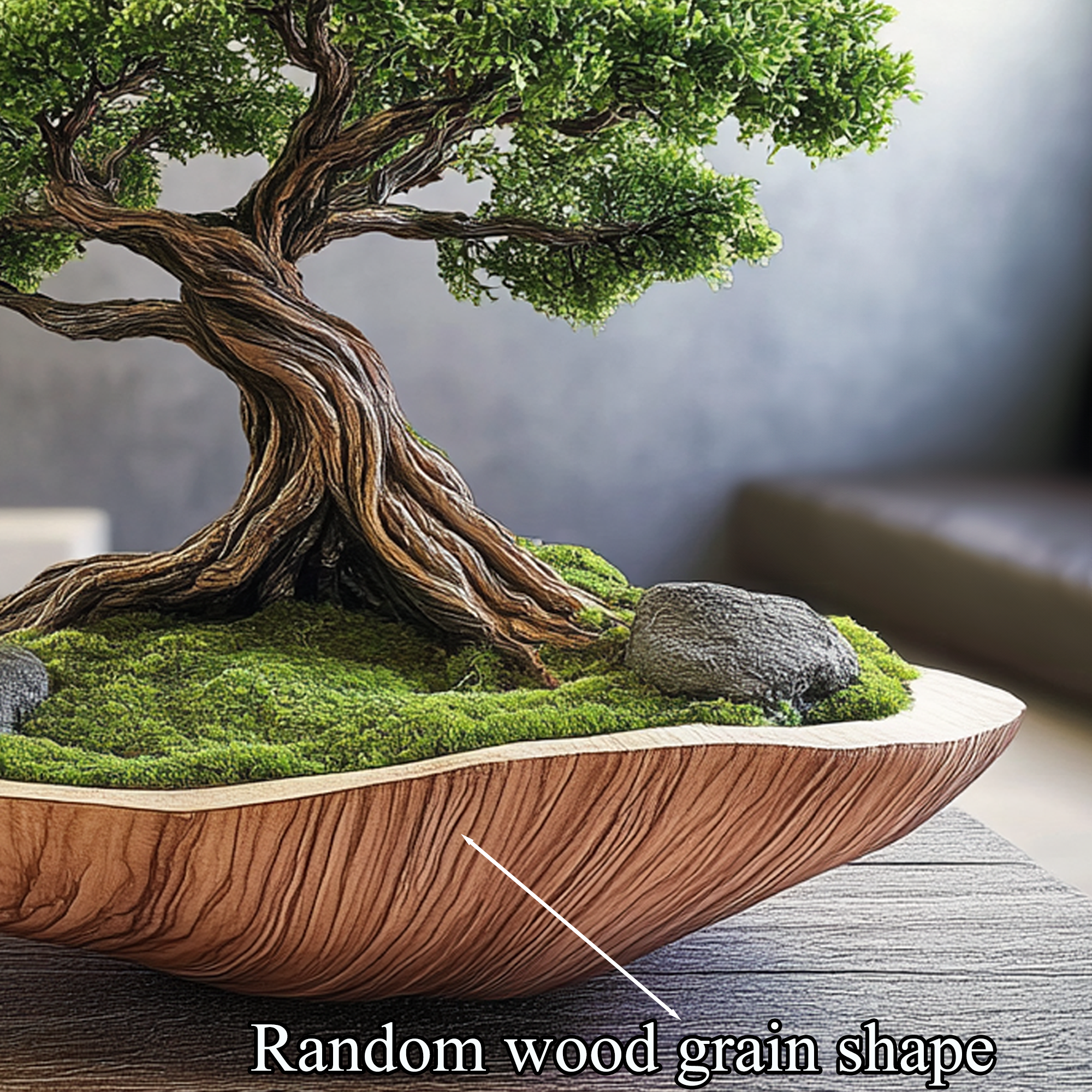 Driftwood Preserved Moss Bonsai Tree Pot Wood Sculpture SINLBD004