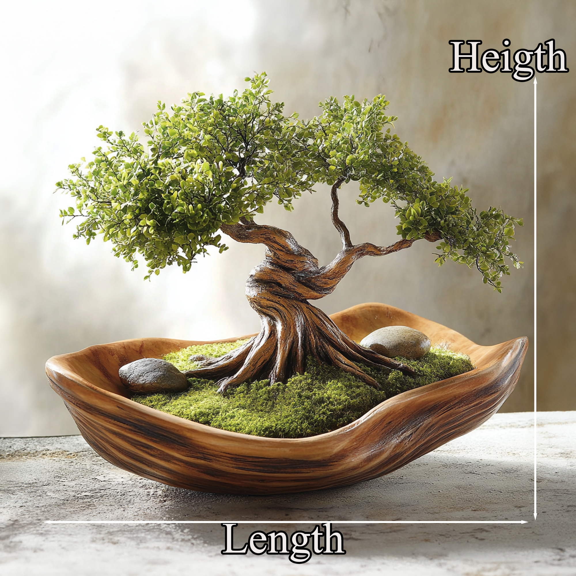 Solid Driftwood Bonsai Pot Artificial Moss Carpet SINLBD009