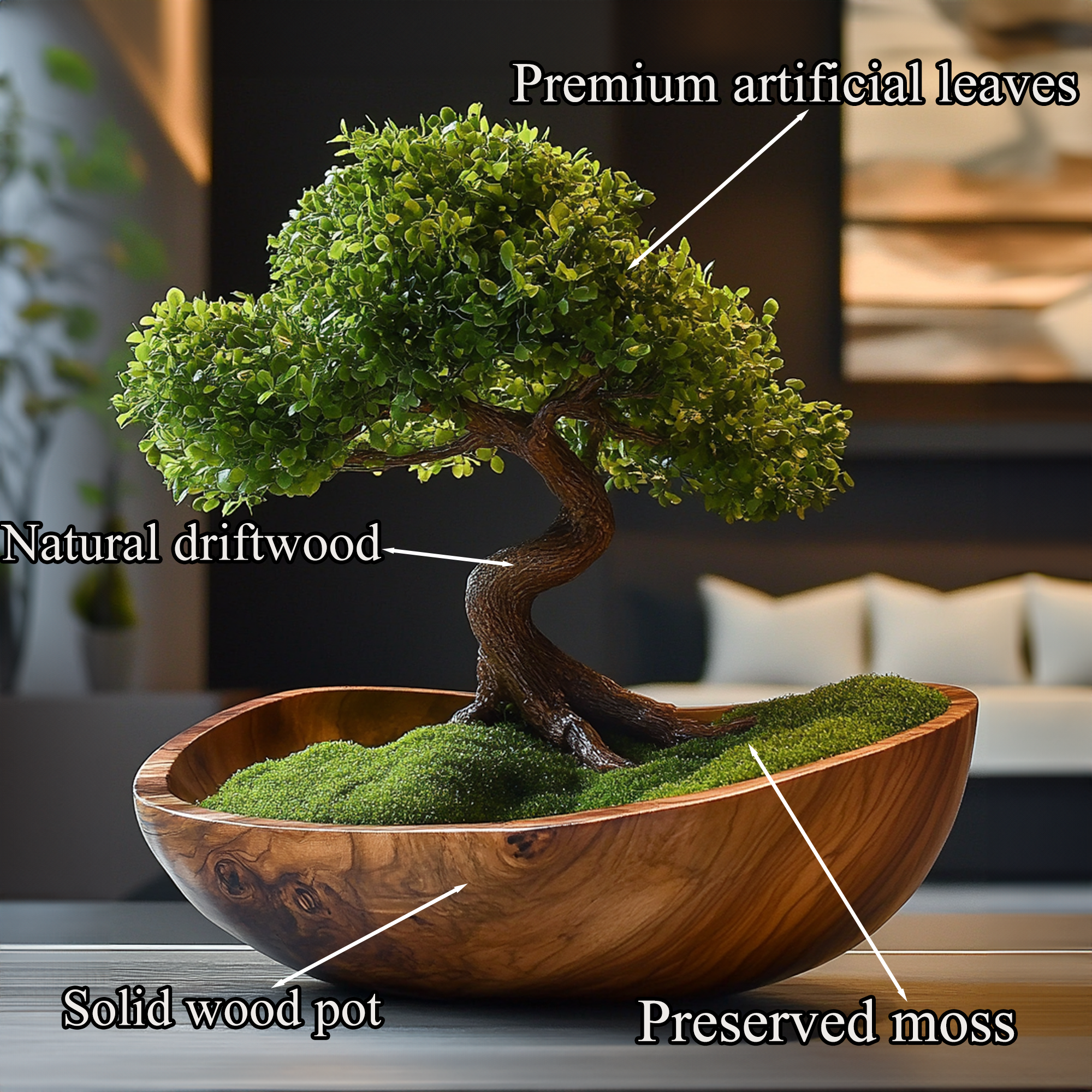 Handcrafted Driftwood Bonsai Aquarium Plants Preserved Moss SINLBD008