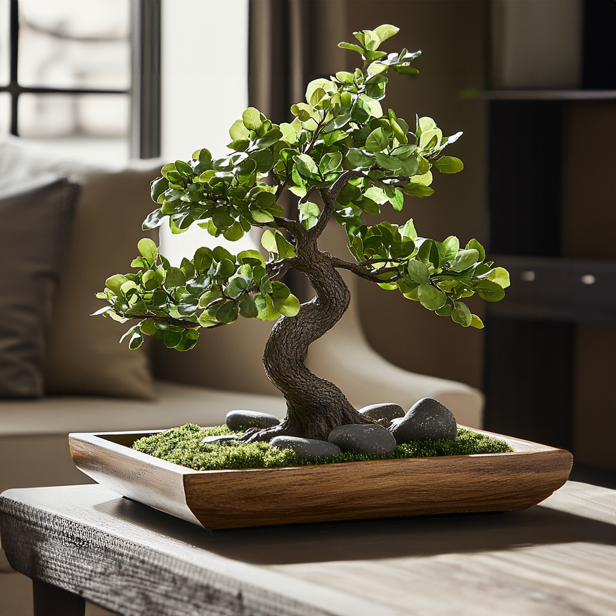 Driftwood Preserved Moss Bonsai Tree Solid Wood Pot Wood SINLBD014