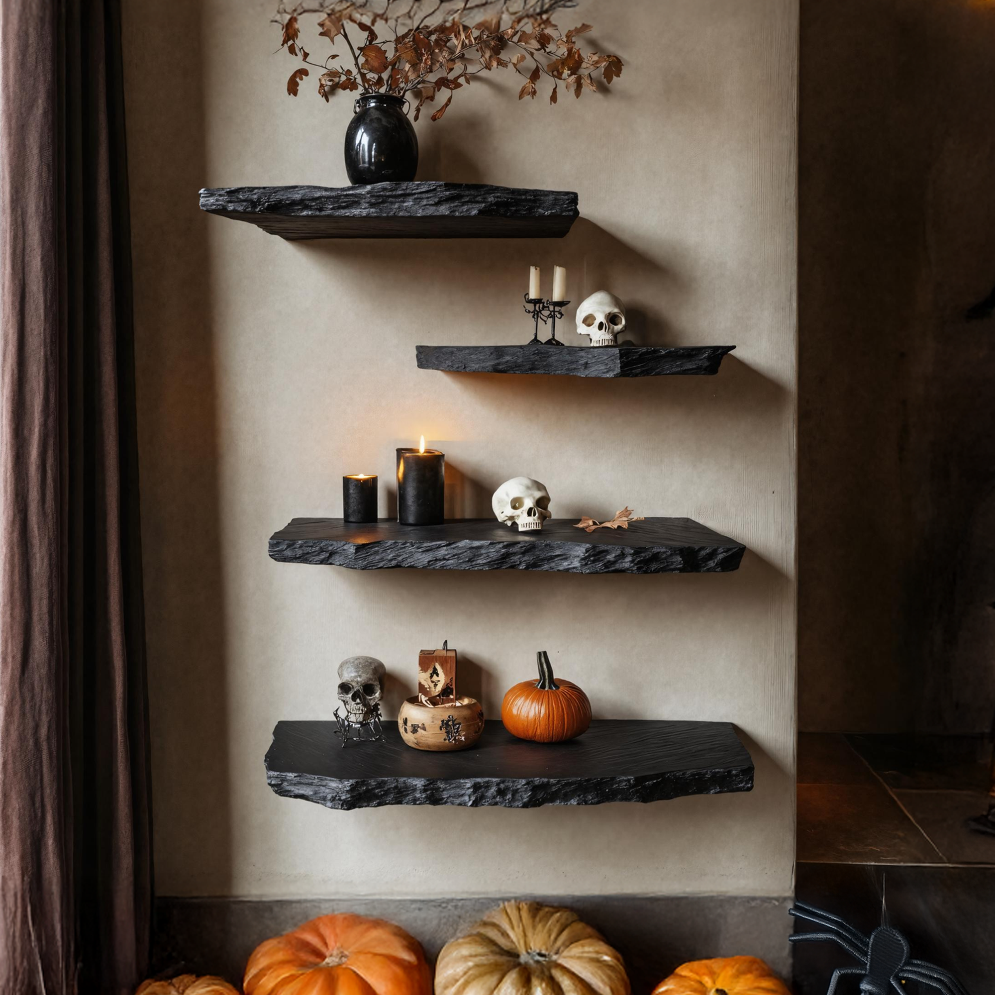 Mid Century Wooden Floating Shelf For Living Room Halloween Storage Decor SILDTTRHFL011