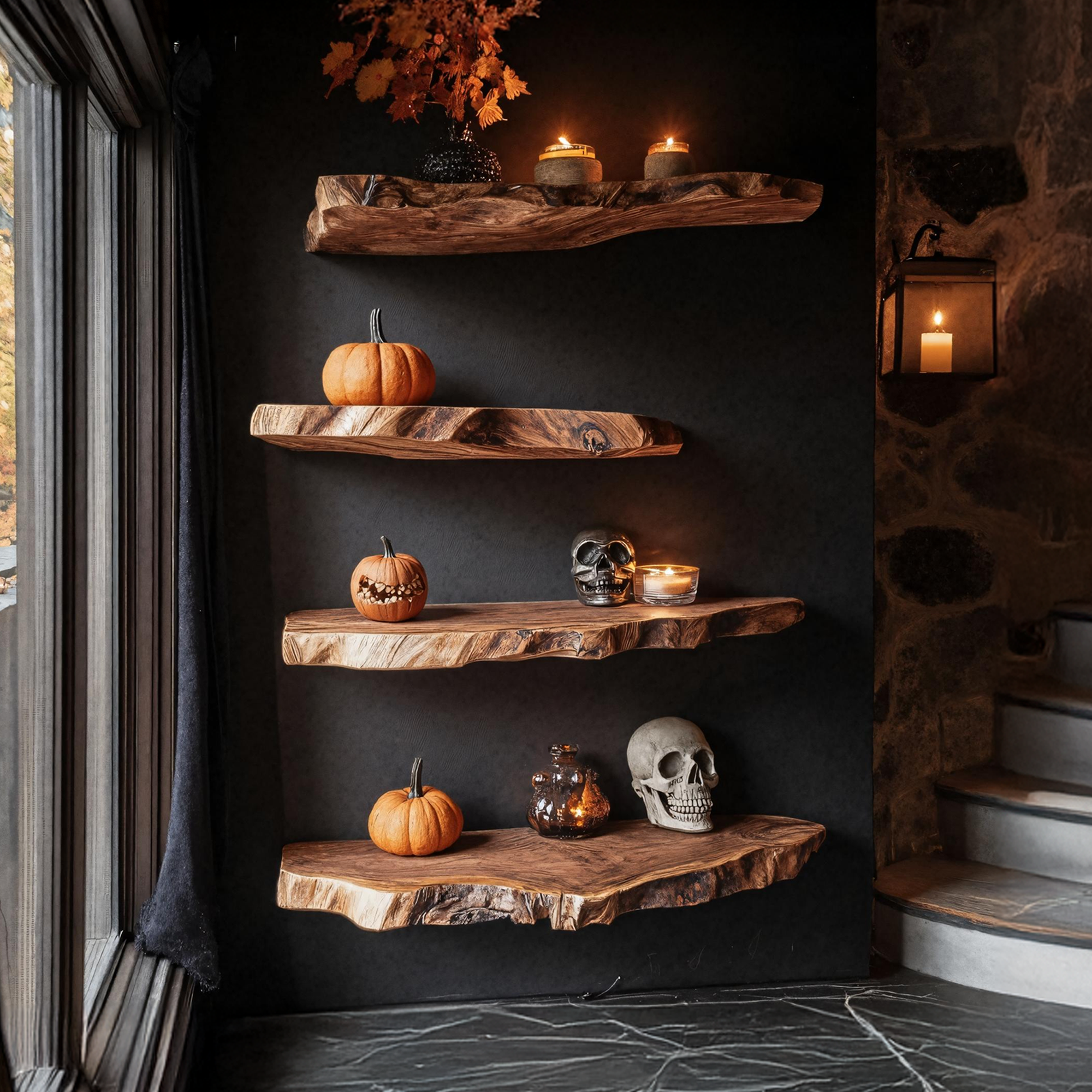 Farmhouse Solid Wood Shelf For Bedroom Cozy And Warm Halloween Decoration SILDTTRHFL001