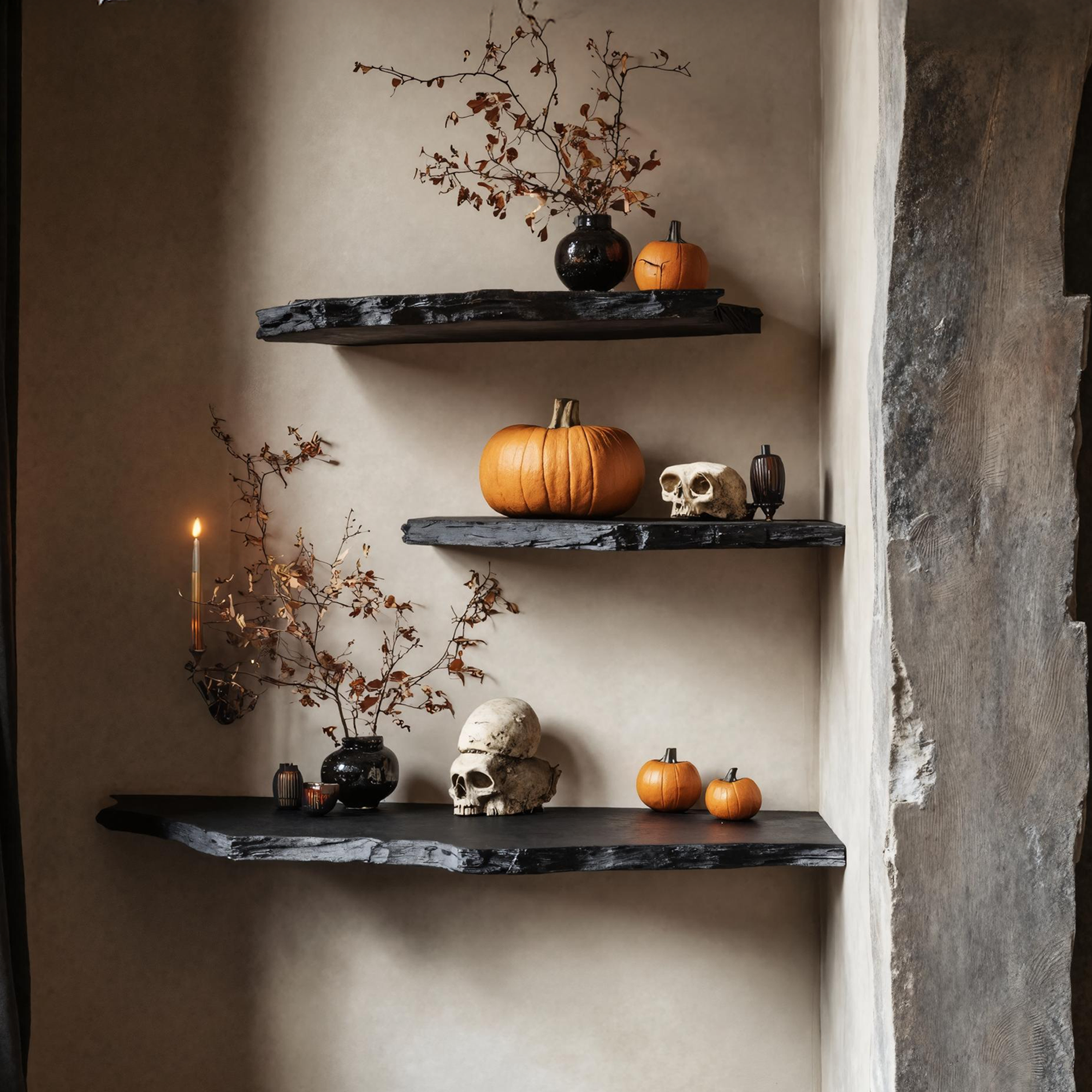 Rustic Wooden Floating Shelf For Living Room Warm Country Halloween Vibes SILDTTRHFL013