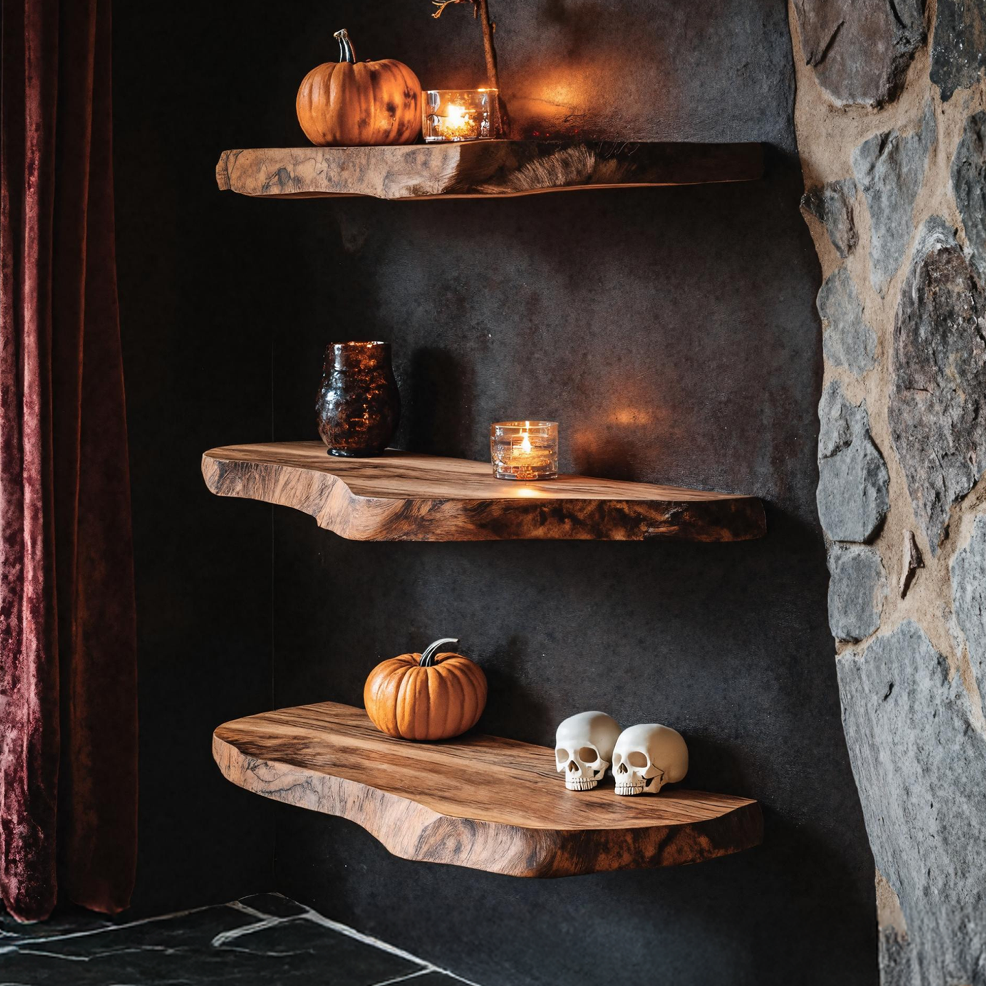 Rustic Wooden Floating Shelf For Living Room Warm Country Halloween Vibes SILDTTRHFL025
