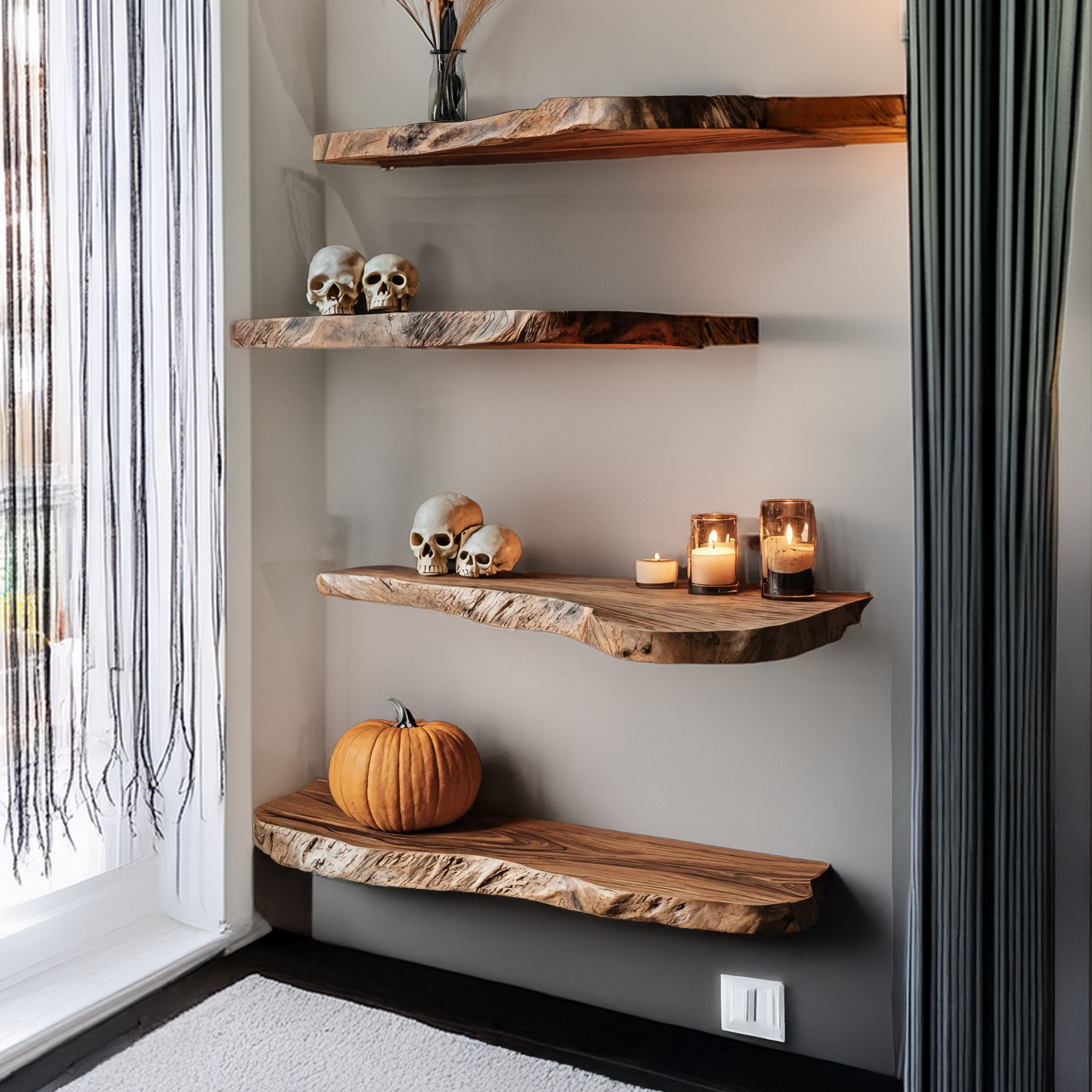 Mid Century Wooden Floating Shelf For Bedroom Halloween Wall Decor Ideas SILDTTRHFL022