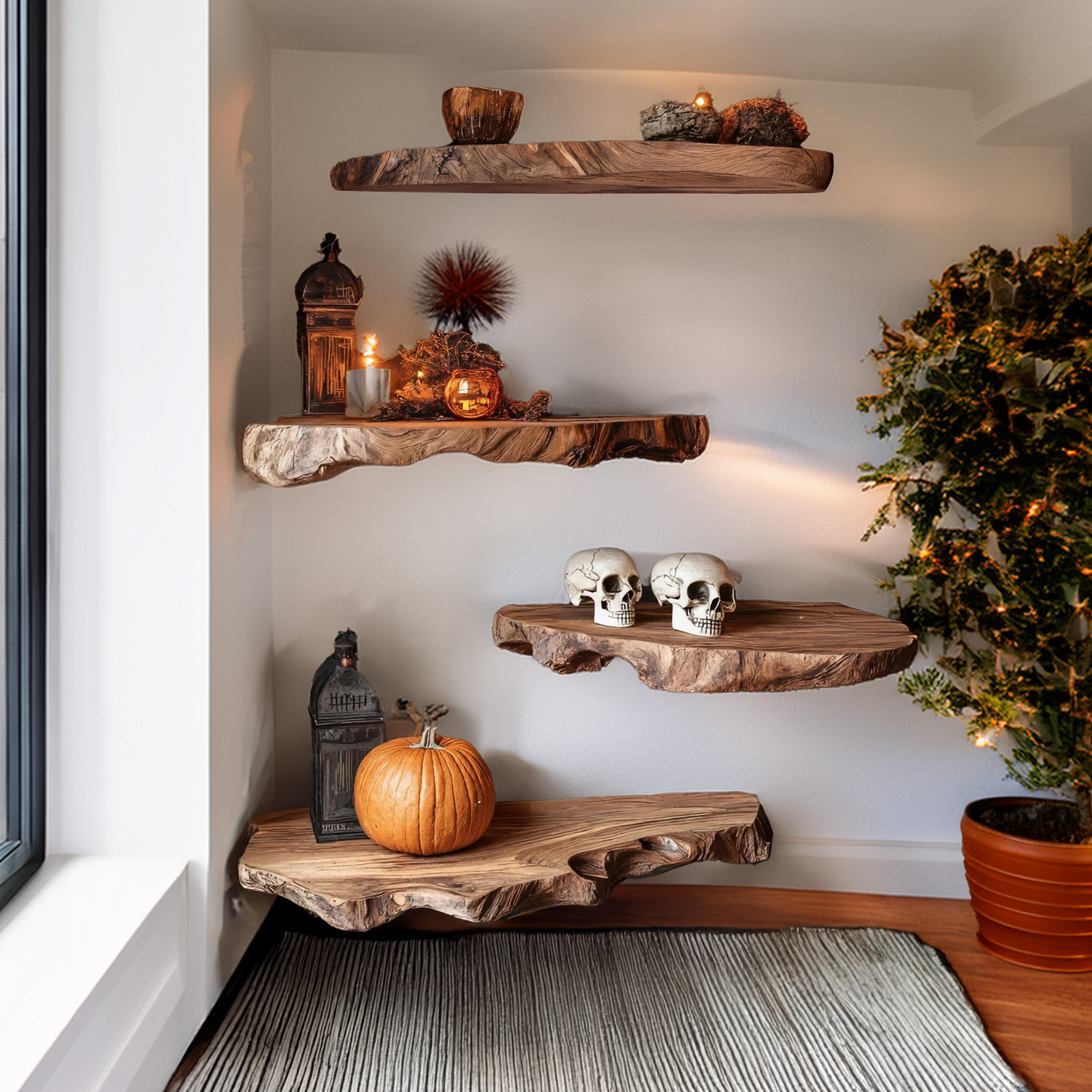 Farmhouse Live Edge Floating Shelf For Entryway Design Halloween Makeover SILDTTRHFL016
