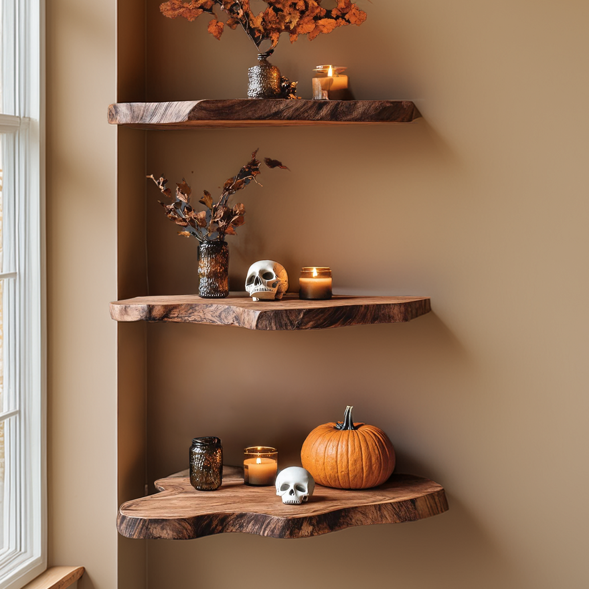 Handcrafted Wooden Floating Shelf In Halloween Style For Living Room SILDTTRHFL024