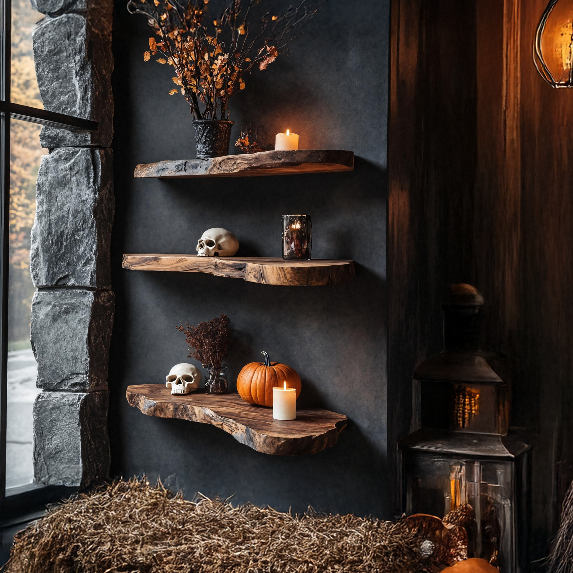 Farmhouse Wooden Floating Shelf For Bedroom Cozy Halloween Wall Decor SILDTTRHFL005