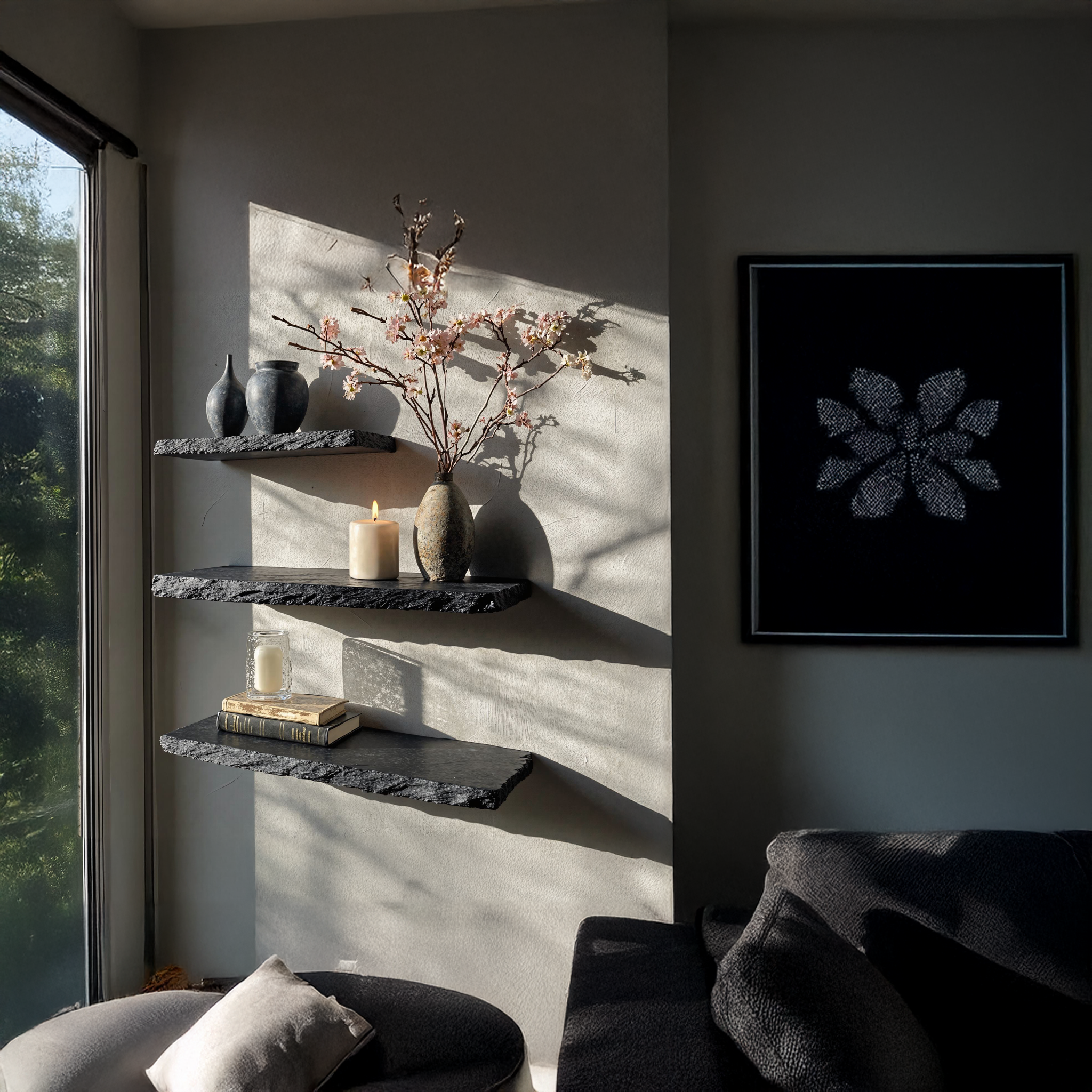 Handcrafted Black Wooden Floating Shelf For Living Room Storage SILDTFL125