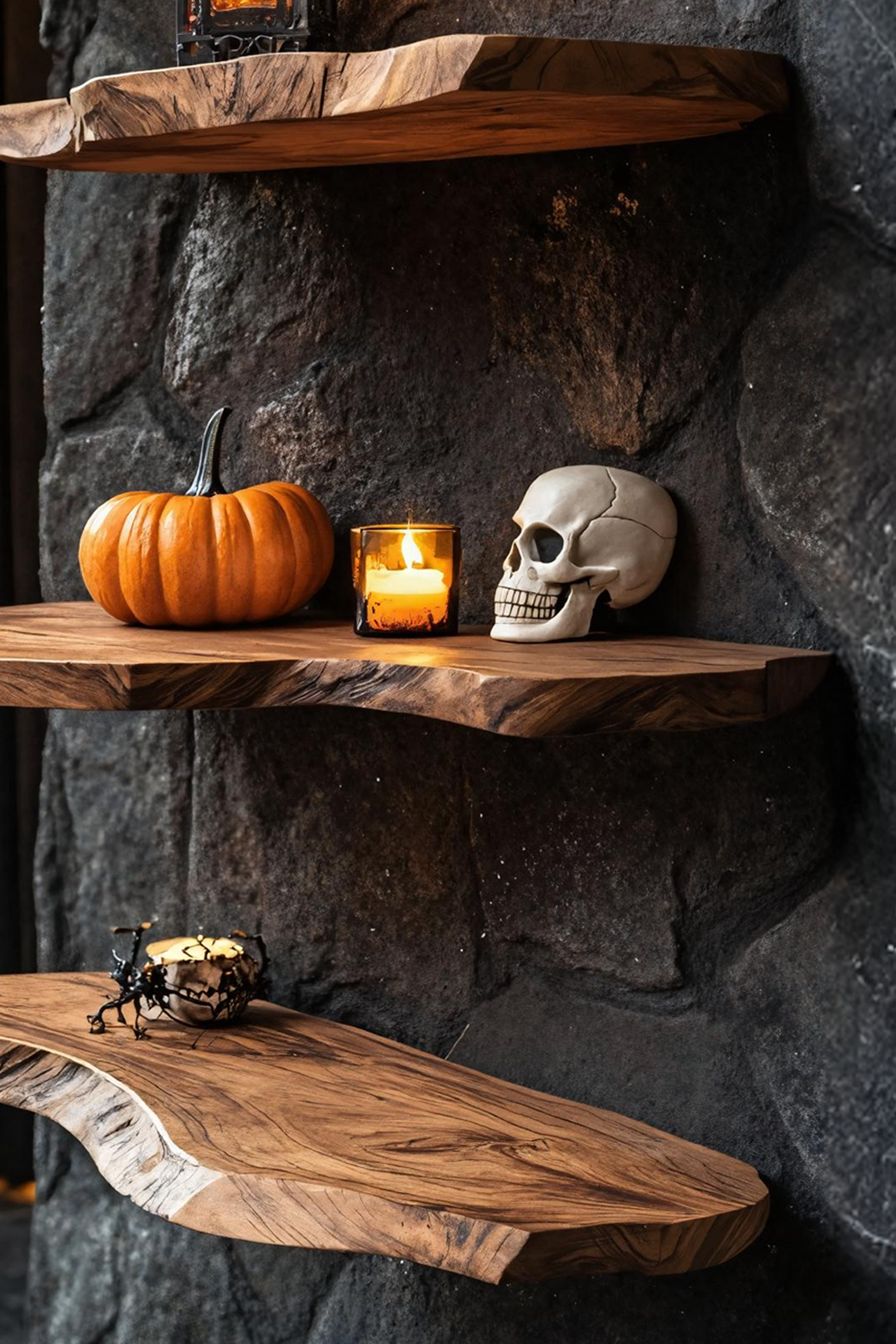 Handcrafted Solid Wood Shelf For Bedroom Decor And Cozy Halloween Ambience SILDTTRHFL017
