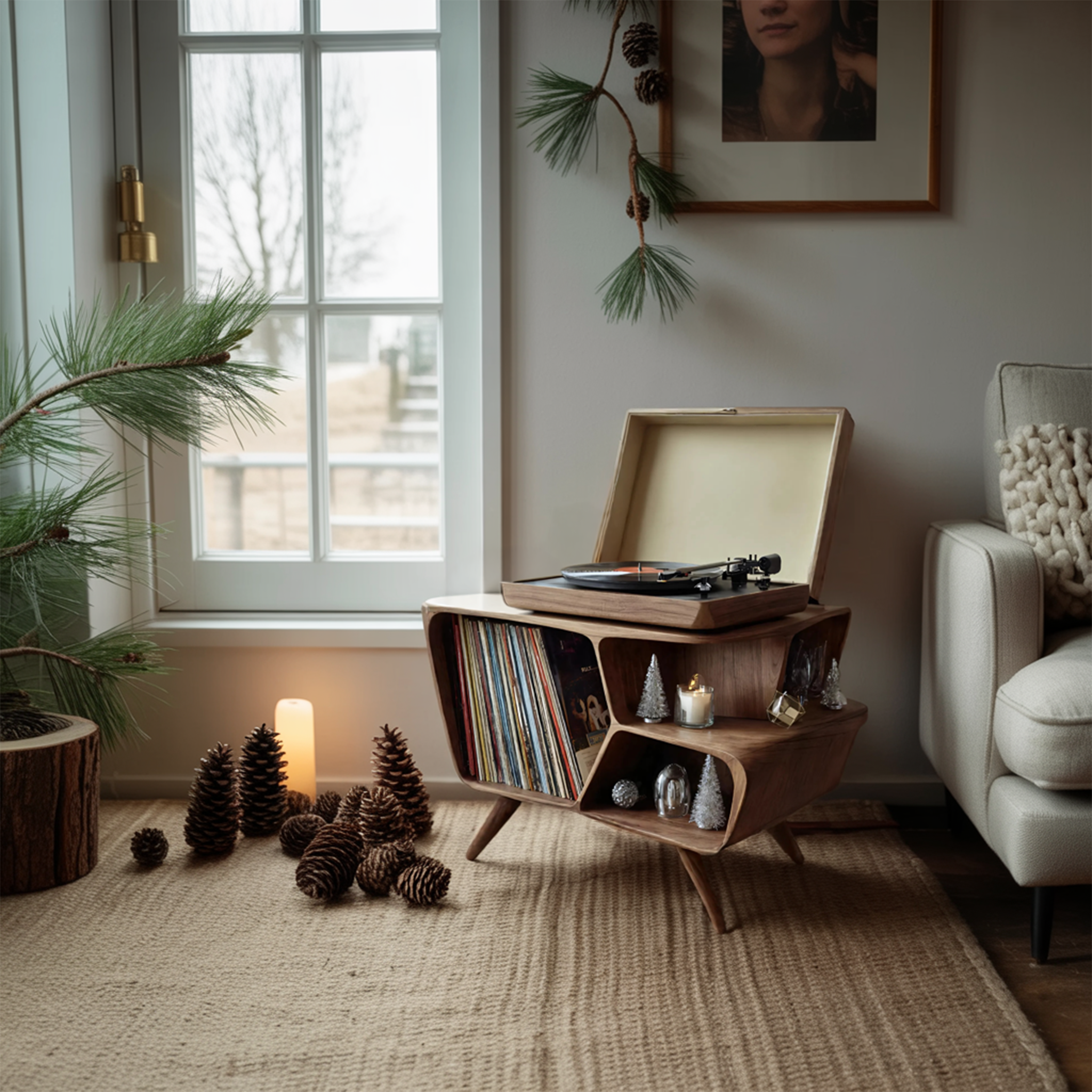 Mid Century Wooden Record Stand For Living Room Christmas Gift SILDTTNCRS001