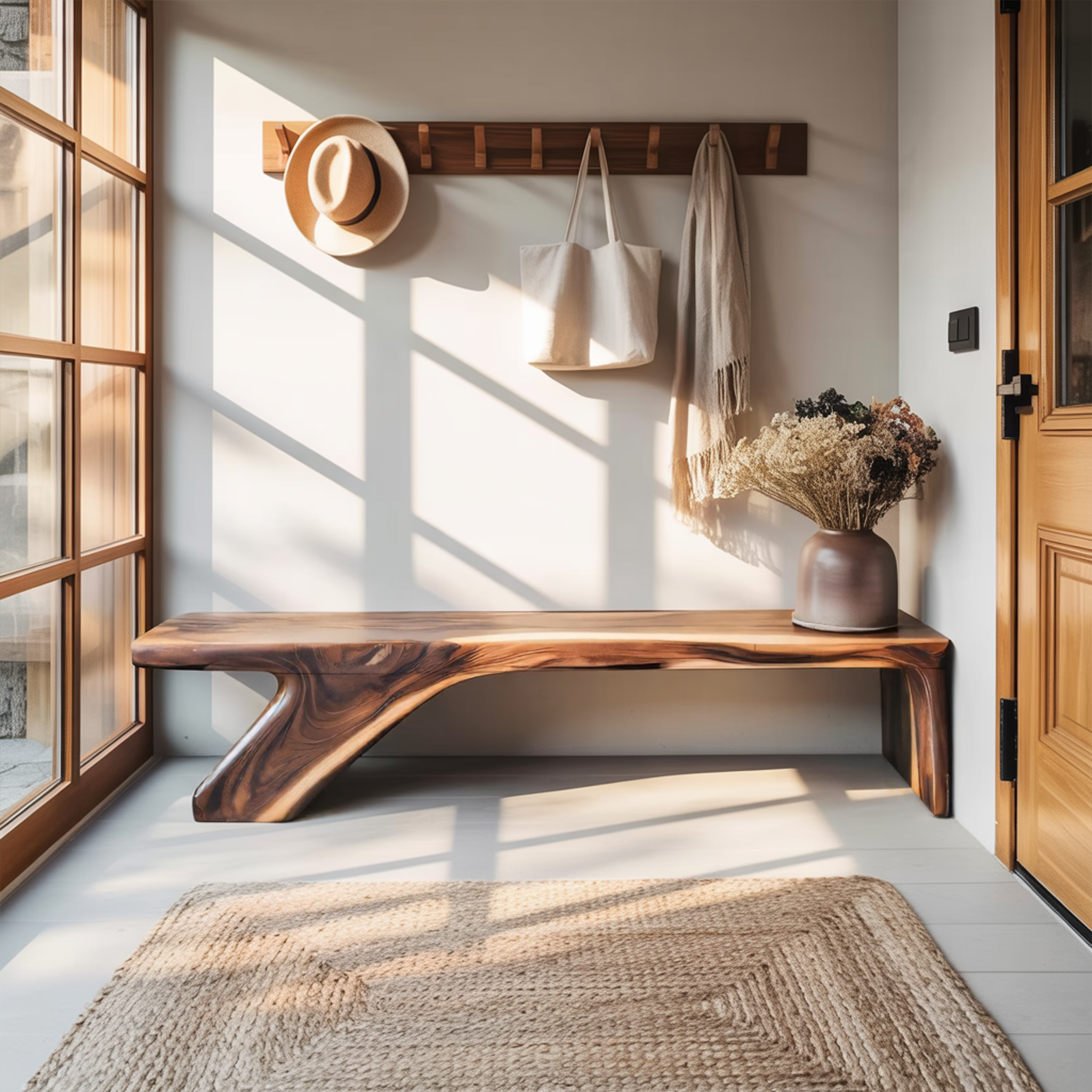 Architectural Bench With Sculpted Z Base For Entryway SITHTTCHR039