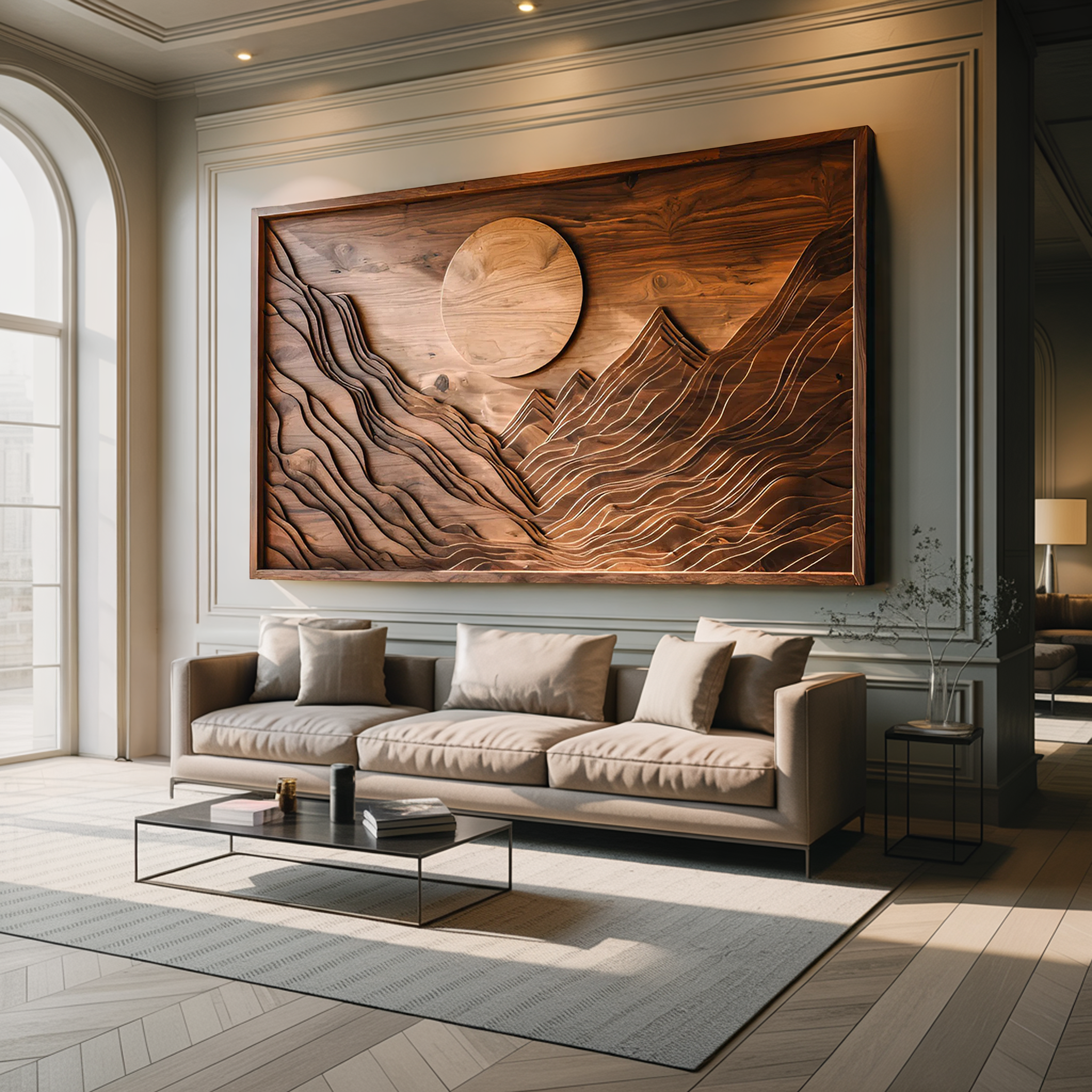 Handcrafted Wall Art Mountain Sun Landscape For Living Room RTTHTTWA053