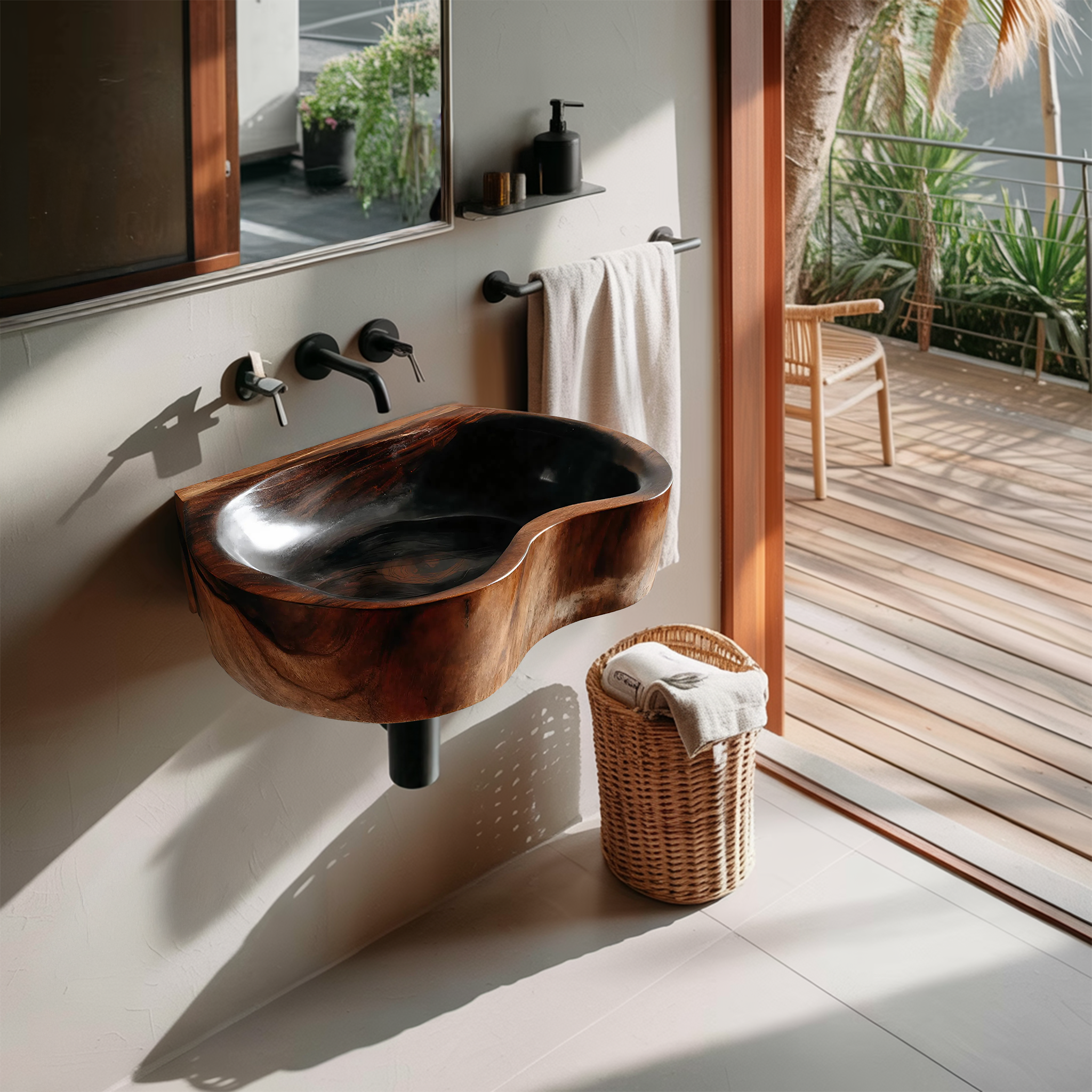 Mid Century Solid Wood Wash Basin For Elegant Bathroom Furniture Decor SILDTTRVS028