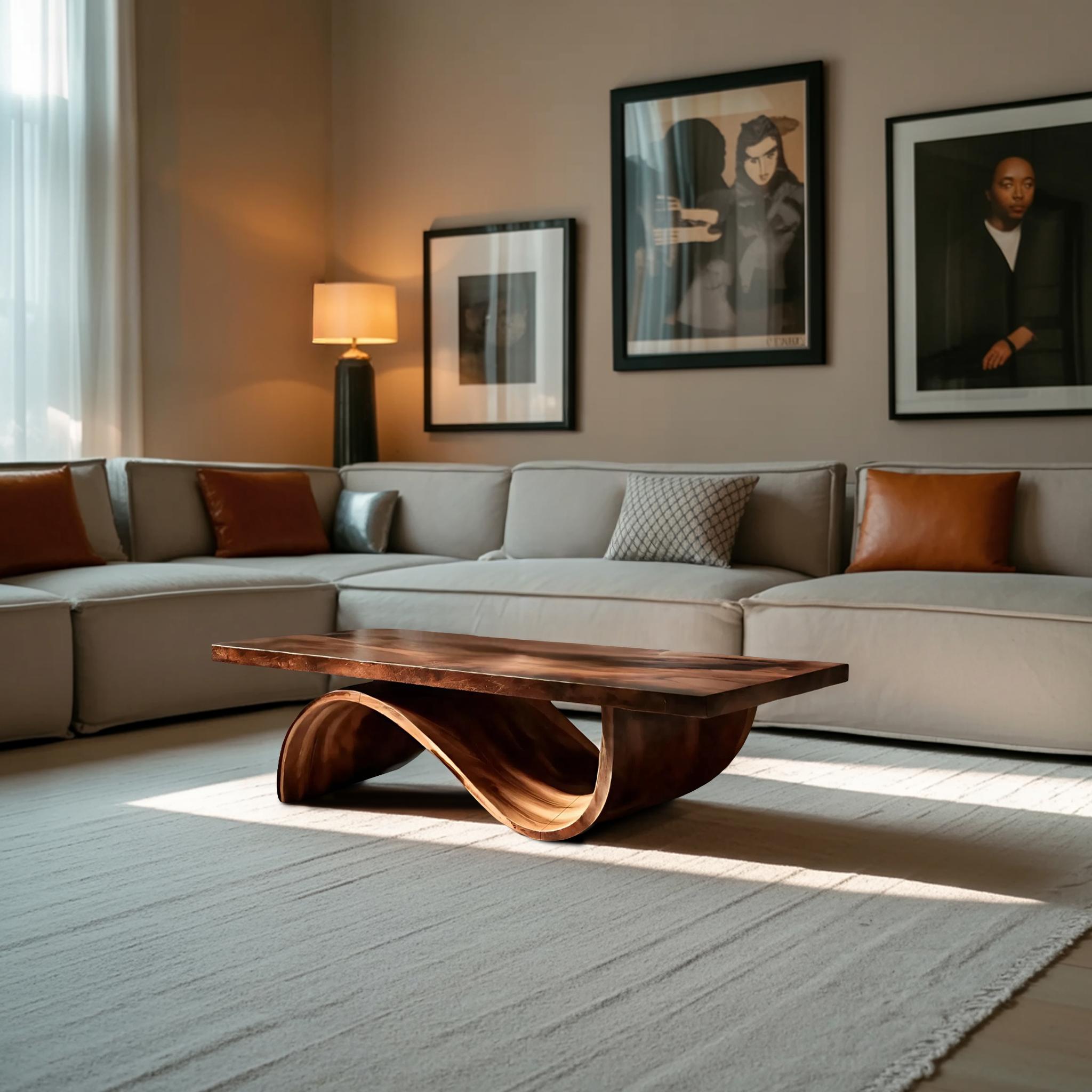 Artistic Coffee Table Curved Base Design For Living Decor RTTHTTCF022