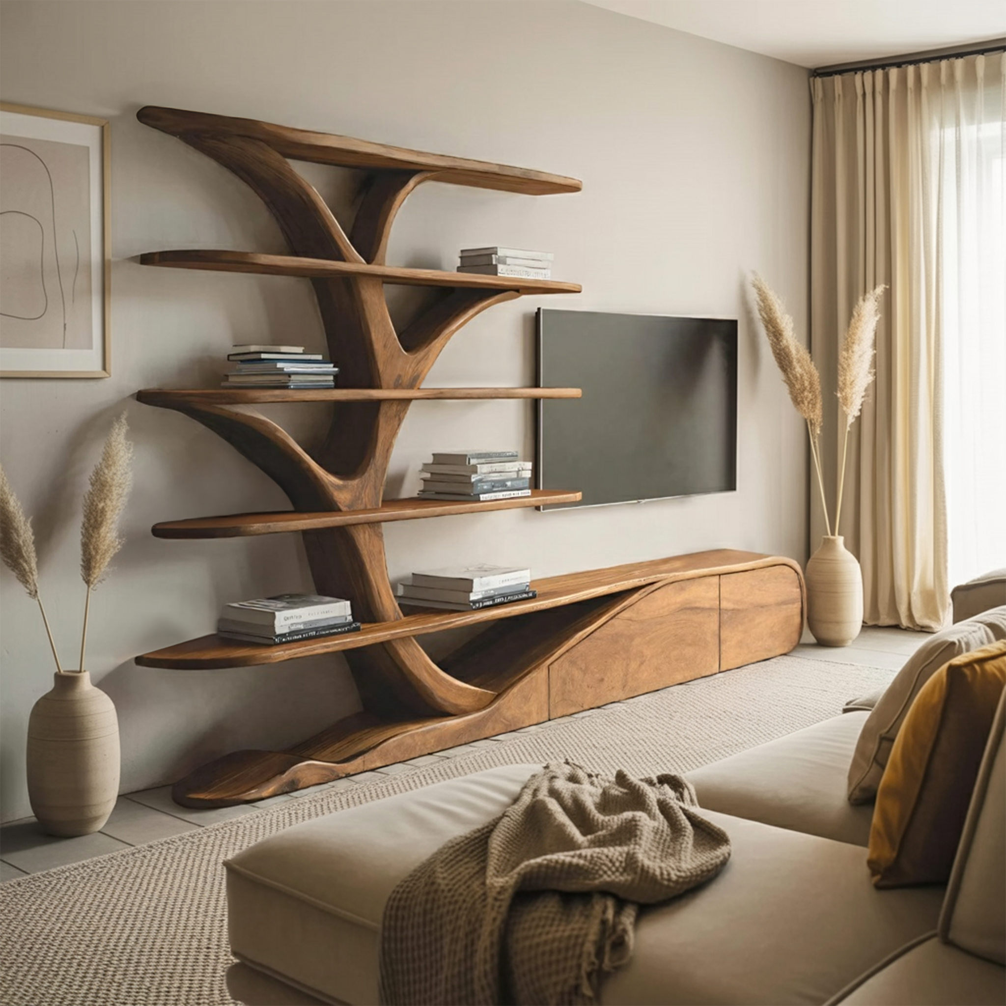Modern Organic Tree Inspired Media Console For Living Room SITHHNTVC044