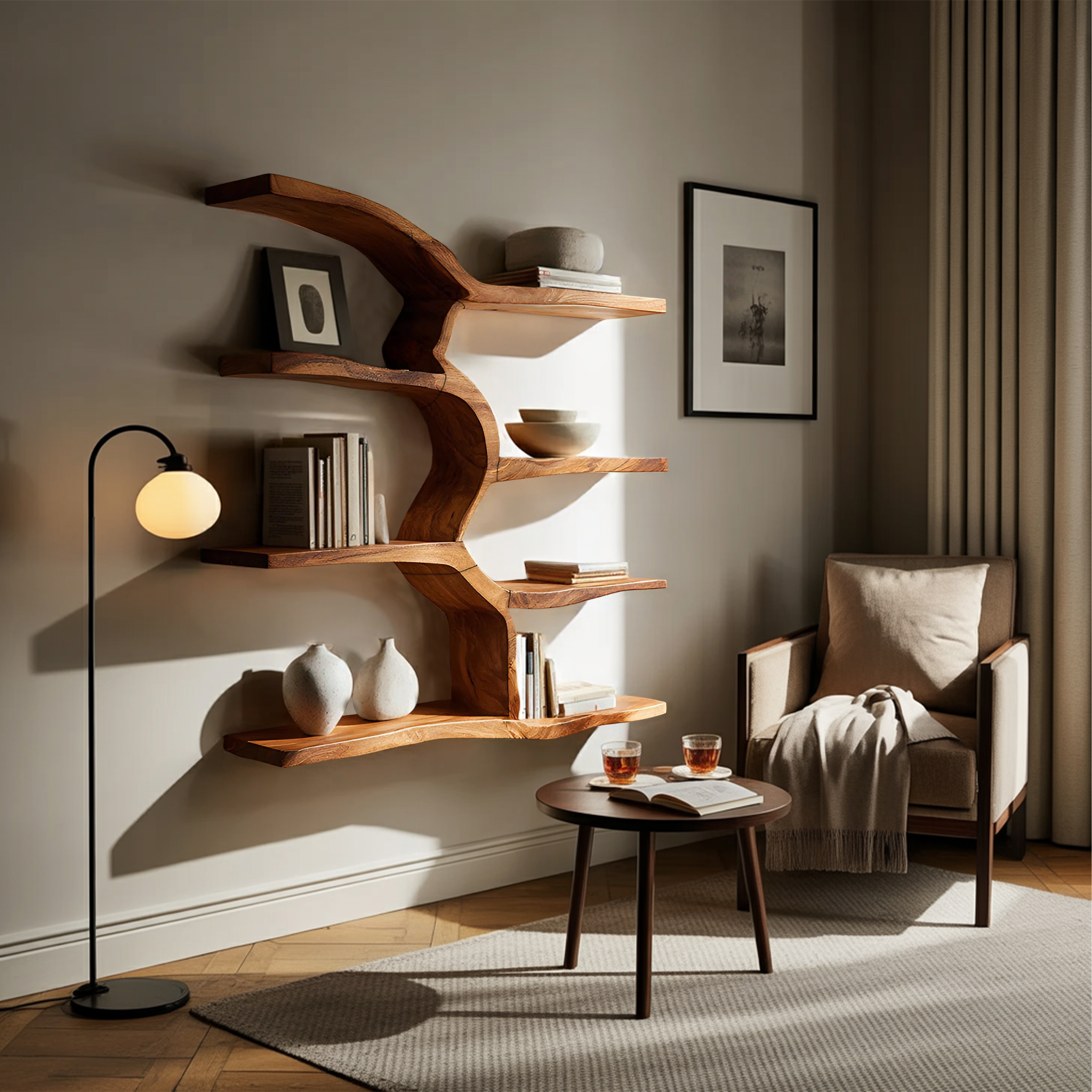 Minimalist Live Edge Floating Shelf For Living Room Display SILDTTRWMS024