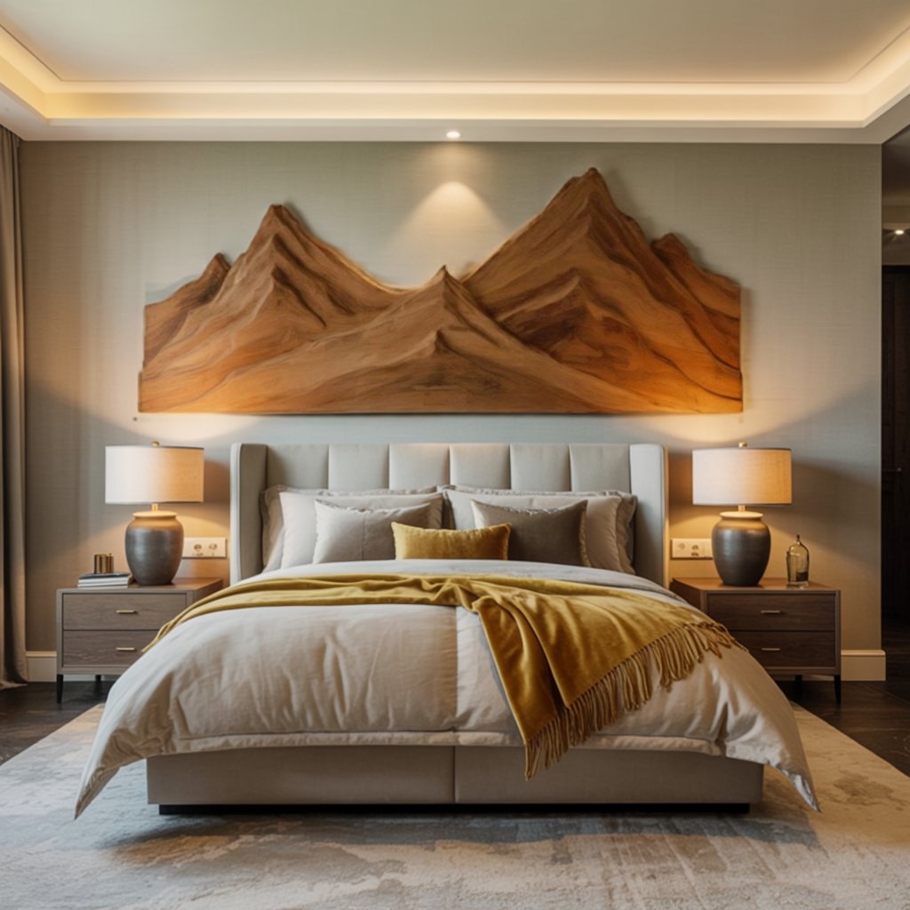 Rustic Mountain Wall Art Triptych Carving For Bedroom And Living Room SITHHNWA002