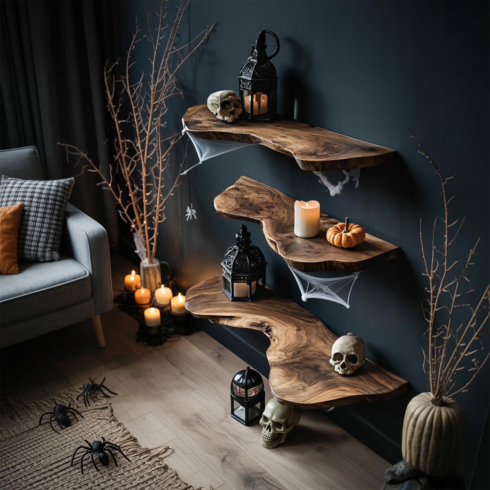 Handcrafted Live Edge Floating Shelf For Furniture Decor Halloween Inspiration SILDTTRHFL003