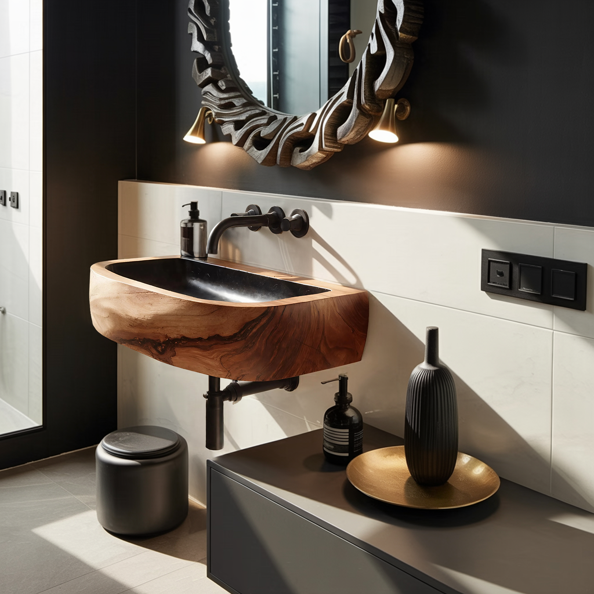 Mid Century Wall Mounted Wooden Bathroom Sink For Modern Bathroom Decor SILDTTNVS029