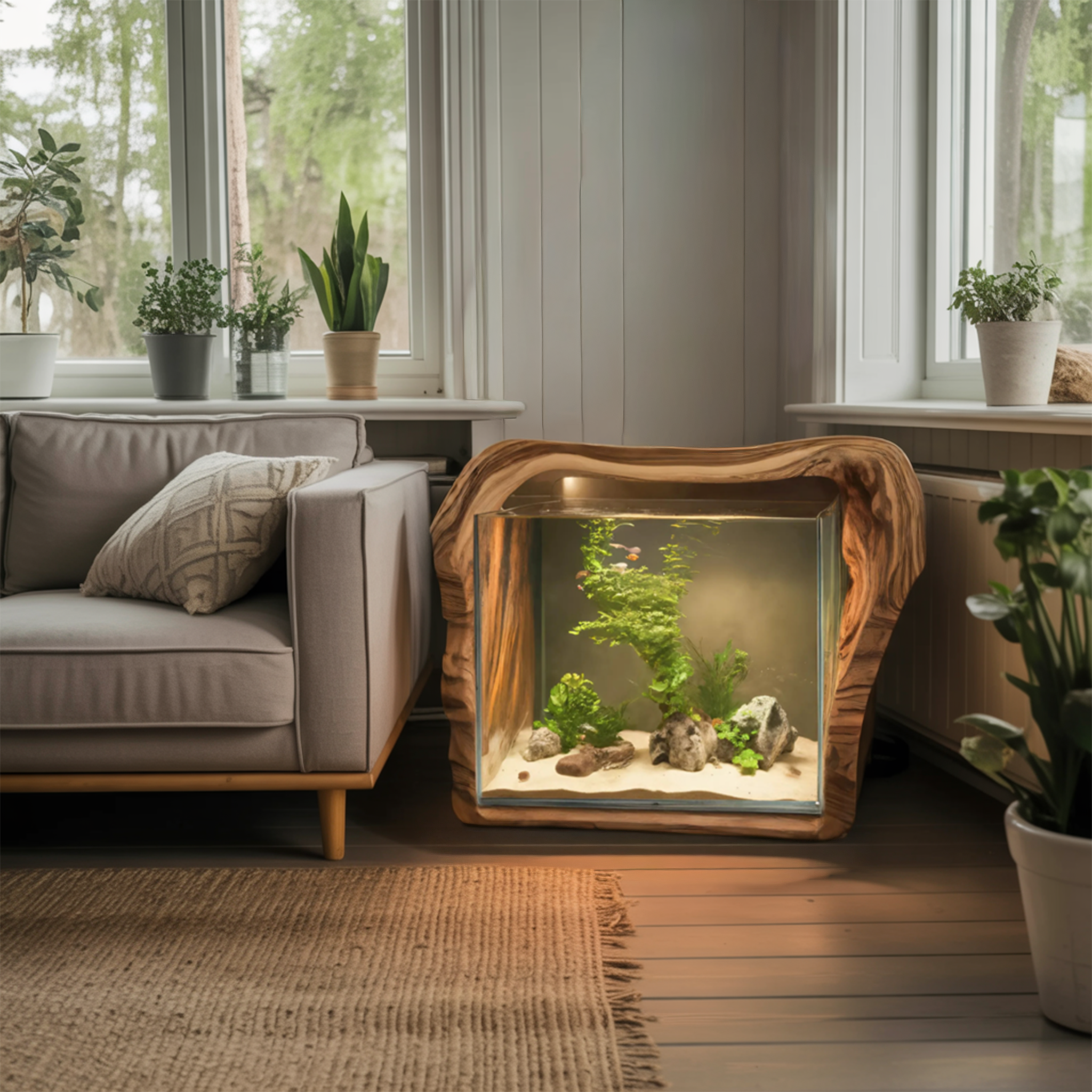 Rustic Live Edge Aquarium Frame For Bedroom And Living Room SITHTTTAM002