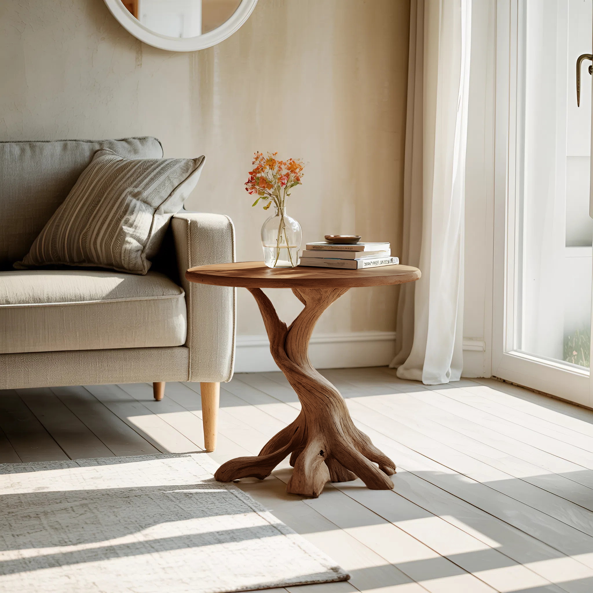 Rustic Solid Wood End Table For Living Room Stylish Wall Display SILDTTREN008