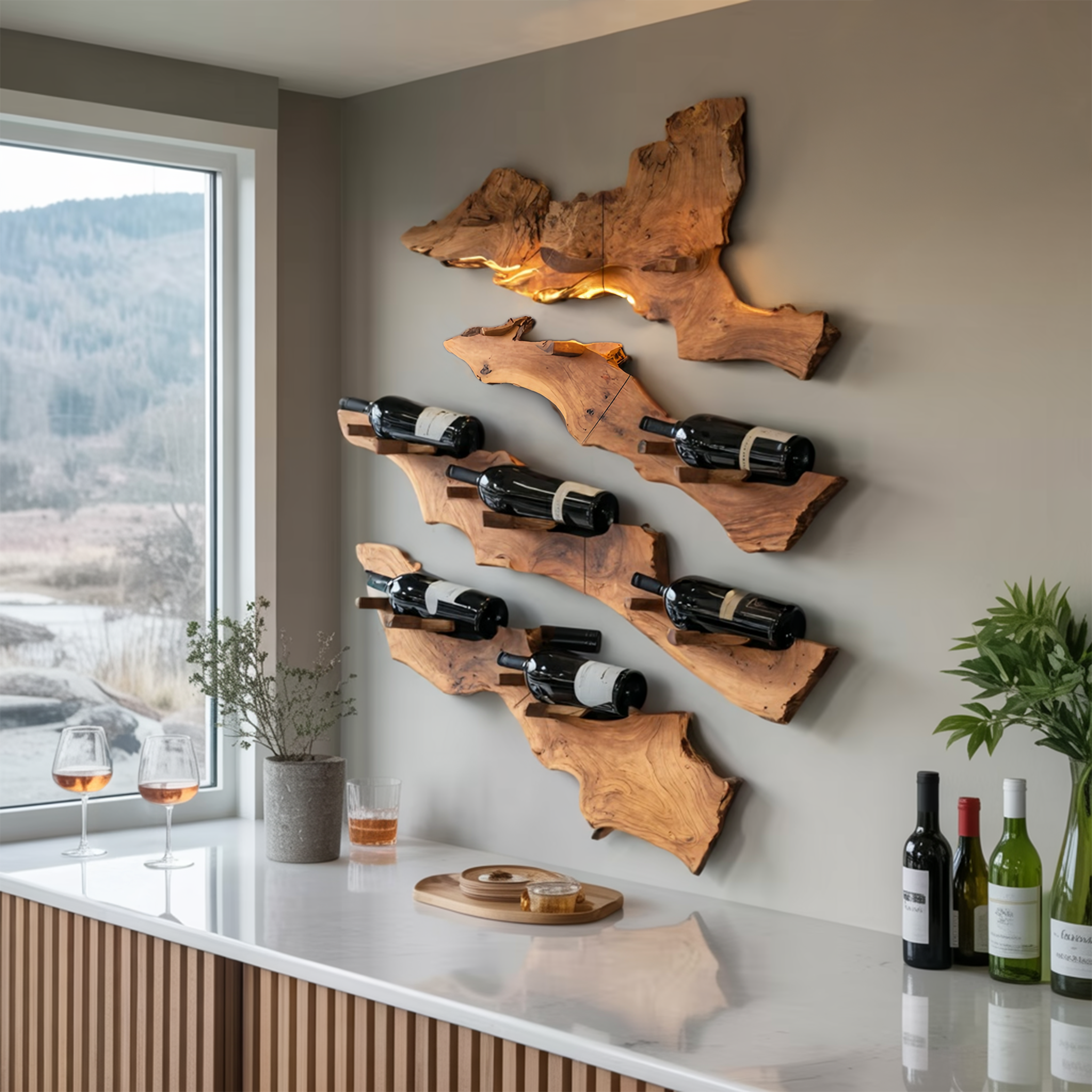 Handcrafted Wooden Live Edge Wine Holder For Bar Decor Ideas SILDTTRWH057