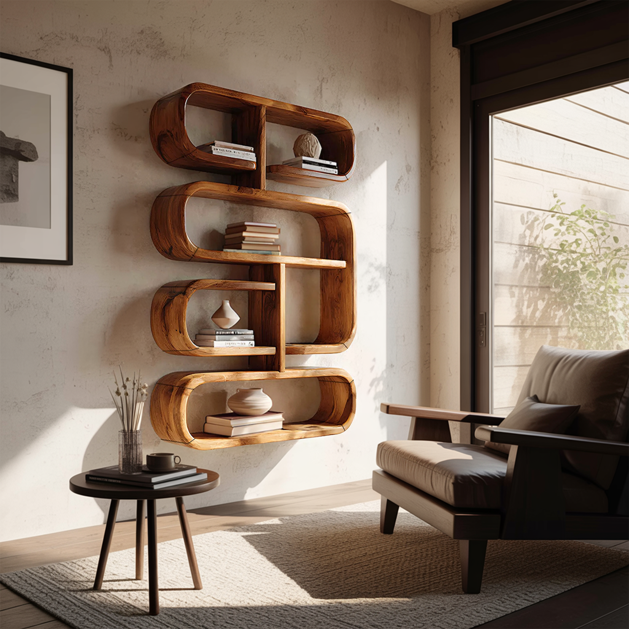 Mid Century Live Edge Display Shelf For Living Room Storage SILDTTRWMS018