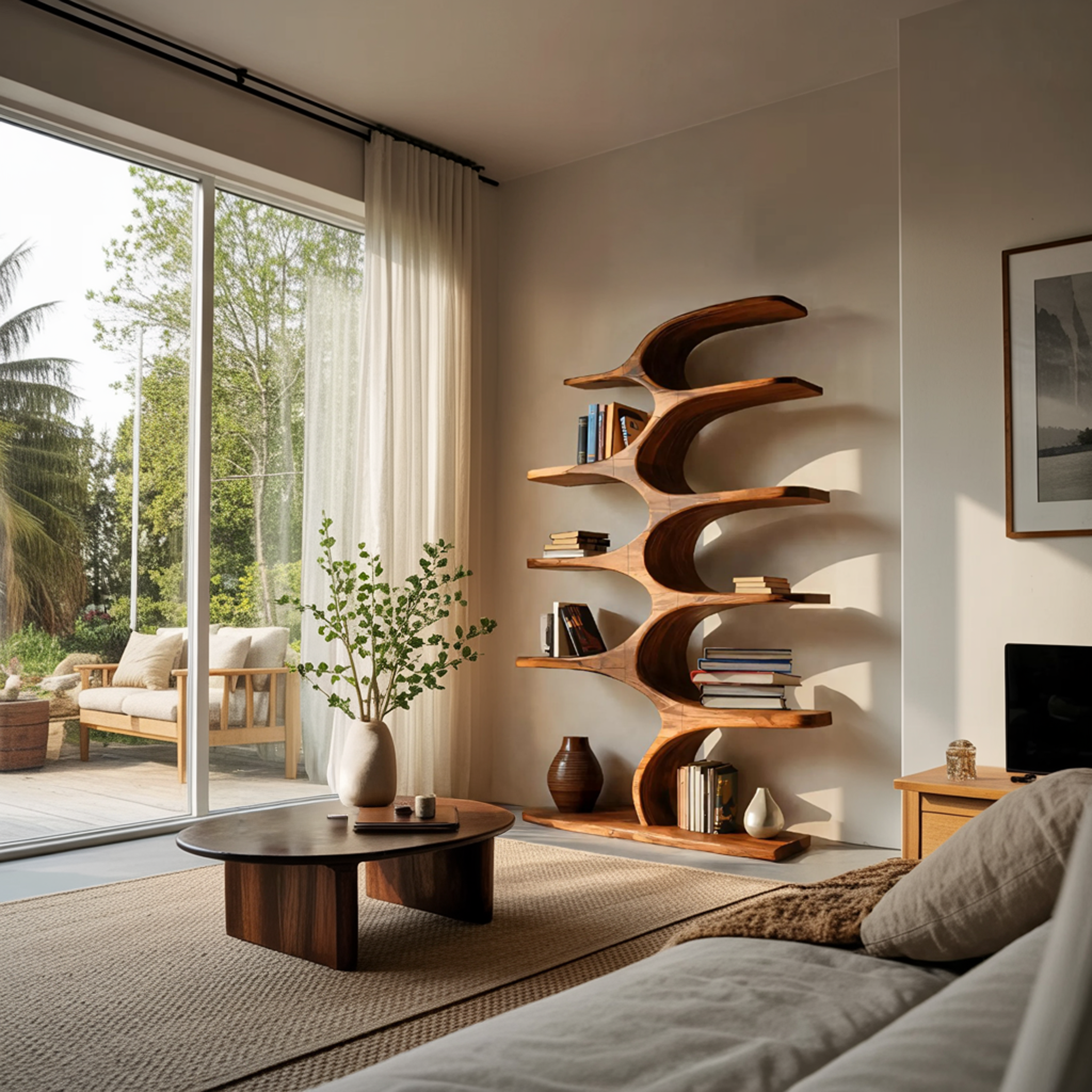 Artistic Curved Bookshelf Fluid Lines Statement For Designer Interiors RTTHTTBS050