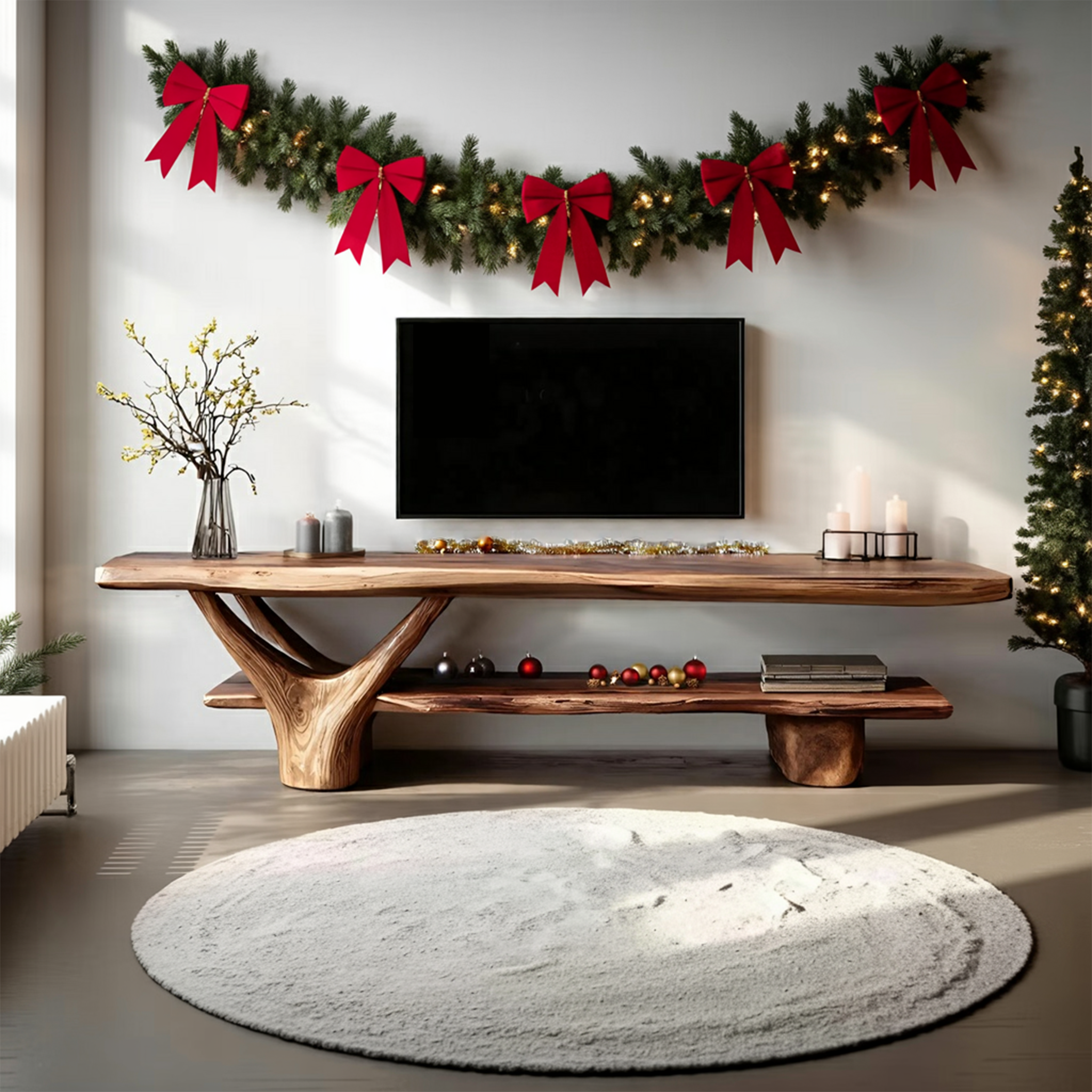 Handcrafted Wooden Live Edge TV Console For Holiday Entryway Design SILDTTNCTV011