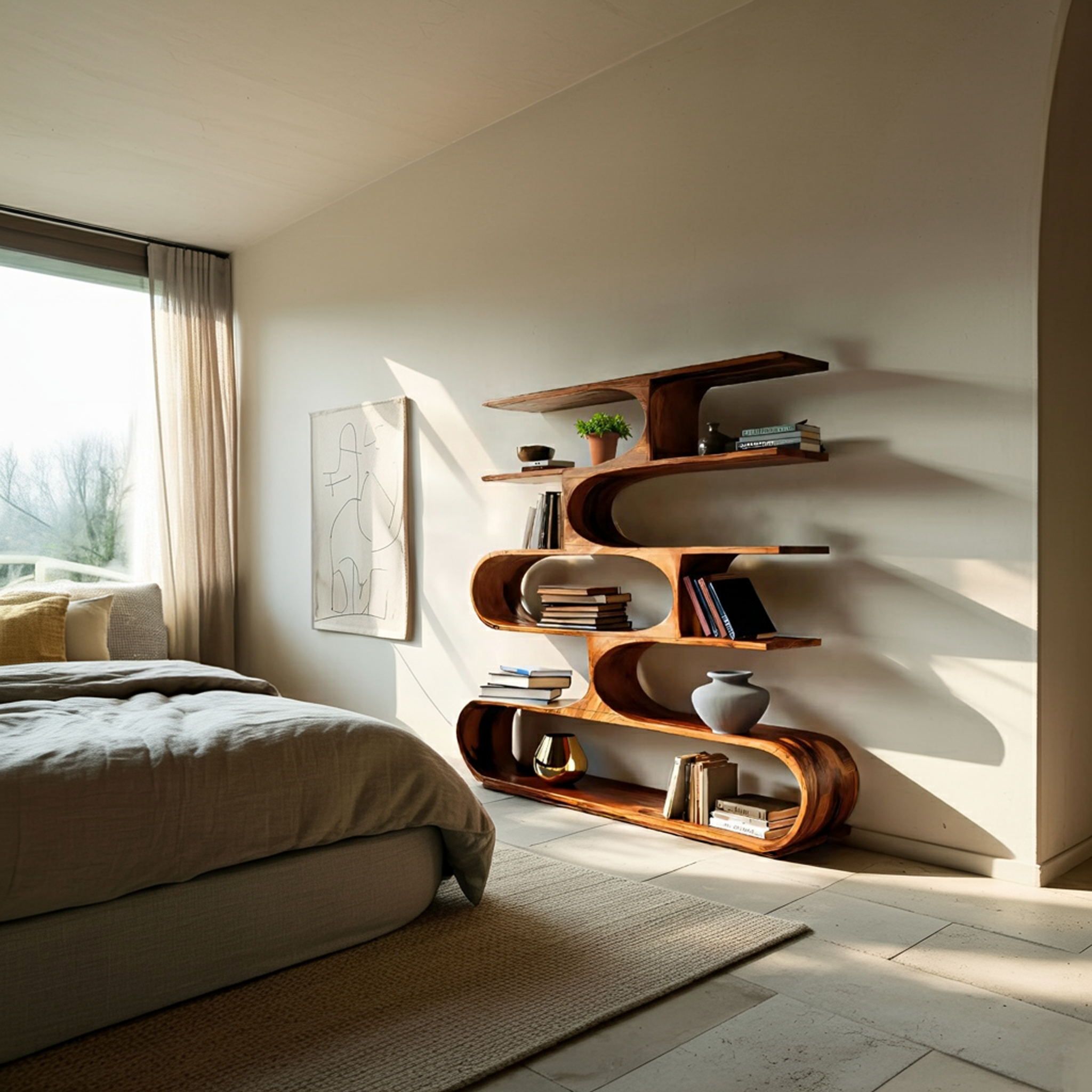Artistic Curved Bookcase For Living Room Decor RTTHTTBS054