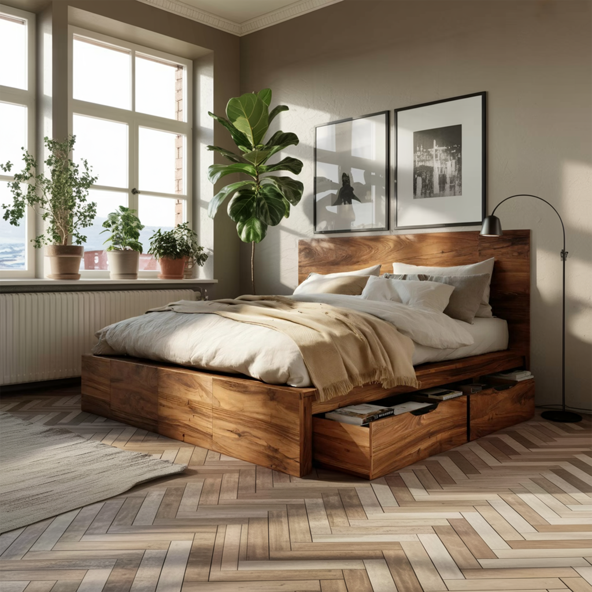 Modern Storage Bed Frame And Headboard With Drawers For Bedroom SITHTTWO001