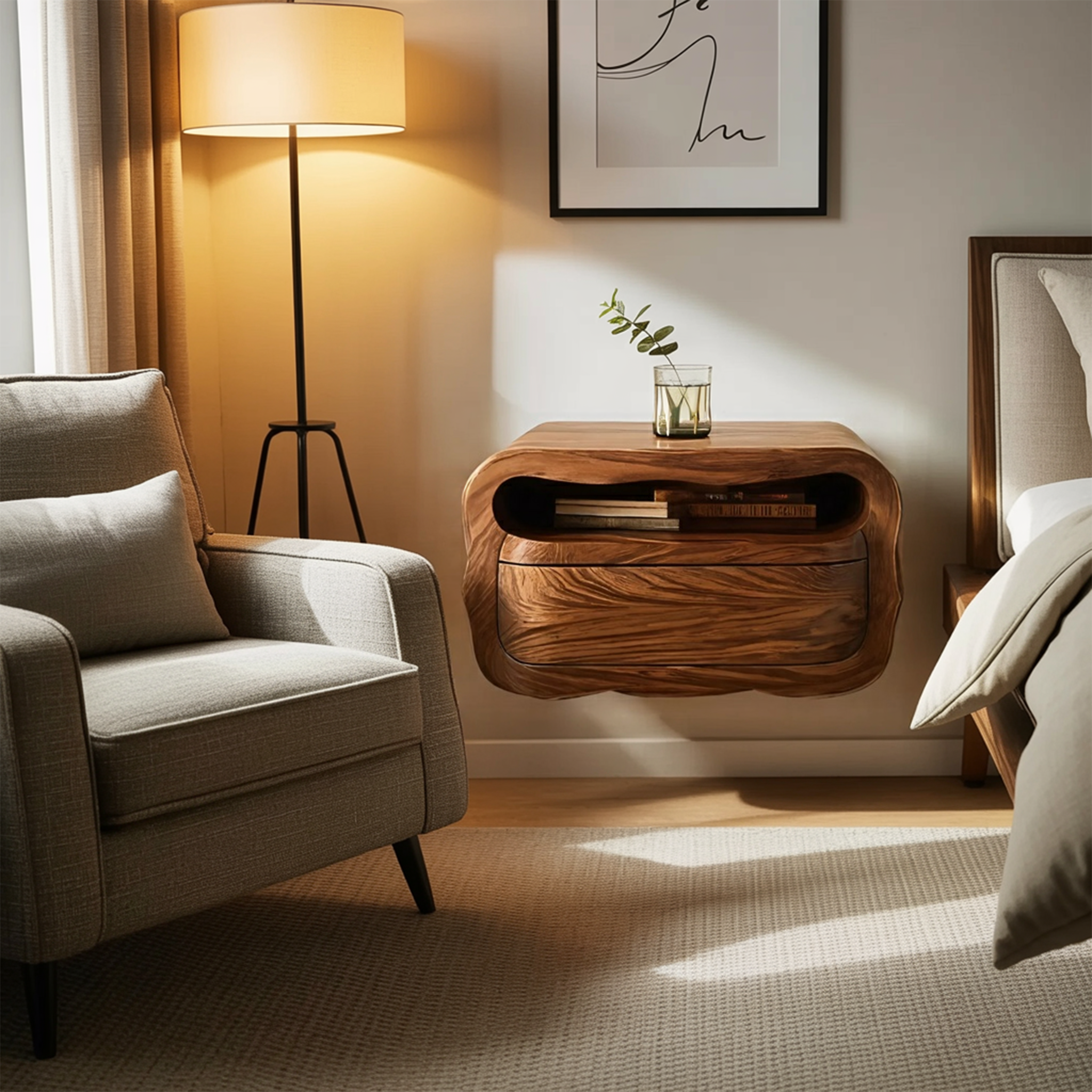 Modern Floating Nightstand With Soft Curves For Bedroom RTTHHNNS011
