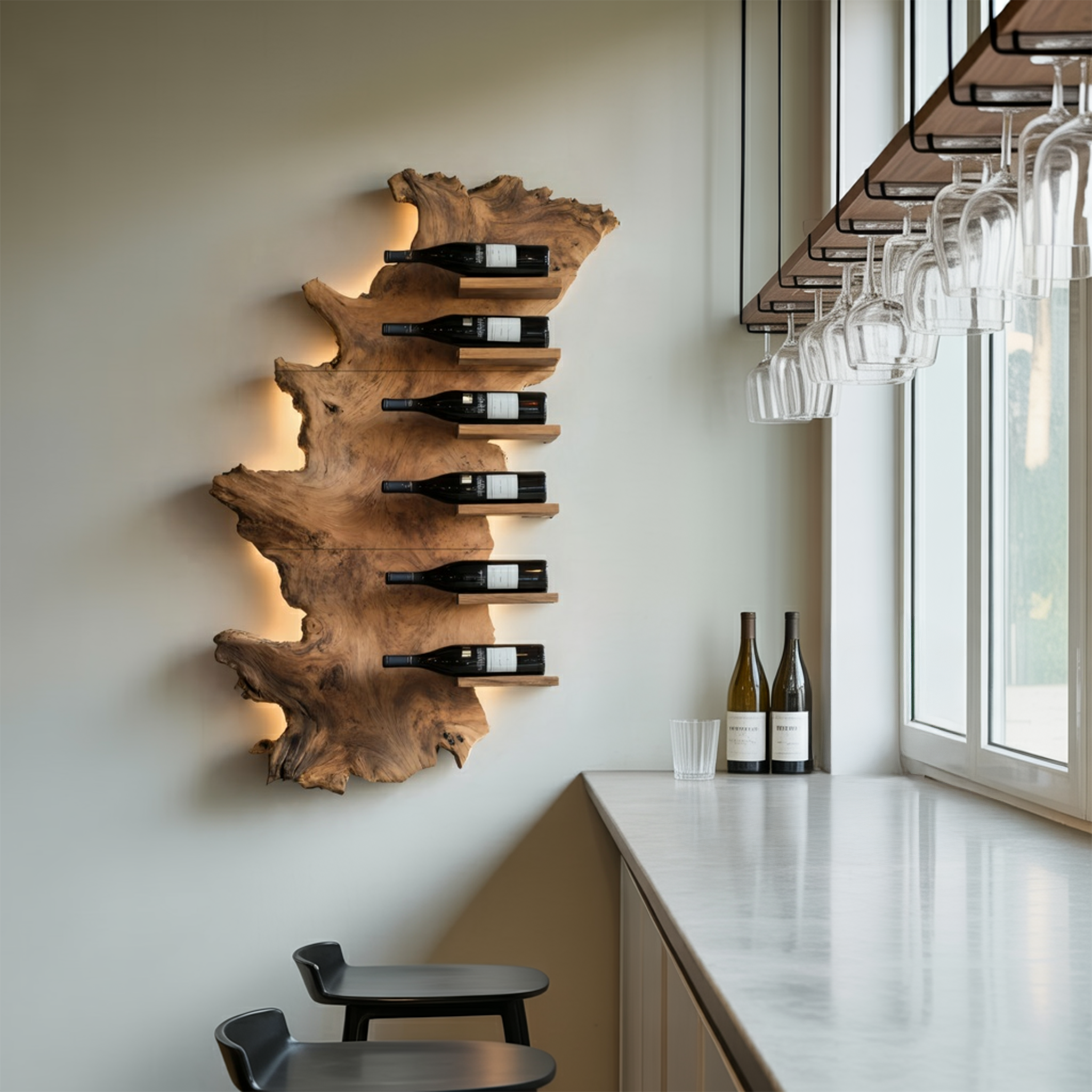Handcrafted Wooden Live Edge Wine Holder For Bar Display Art SILDTTRWH049
