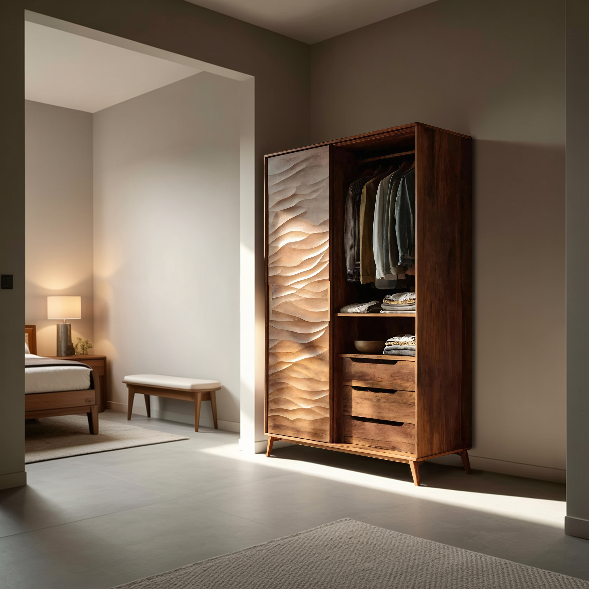 Organic Sculptural Wardrobe With Wave Door For Bedroom Interior RTTHHNWRE001