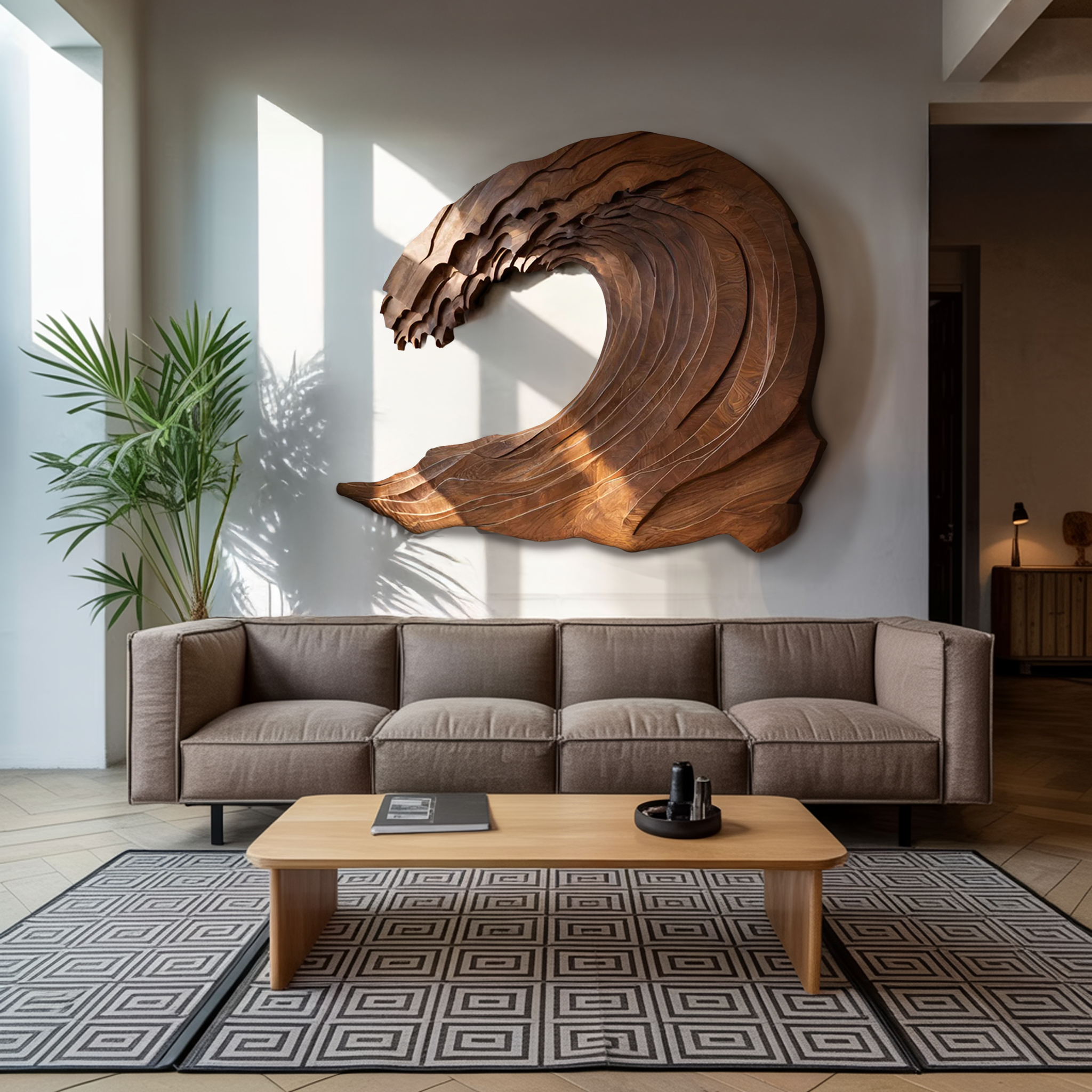 Organic Carved Wave Wall Art Above Sofa For Living Room RTTHHNWA082