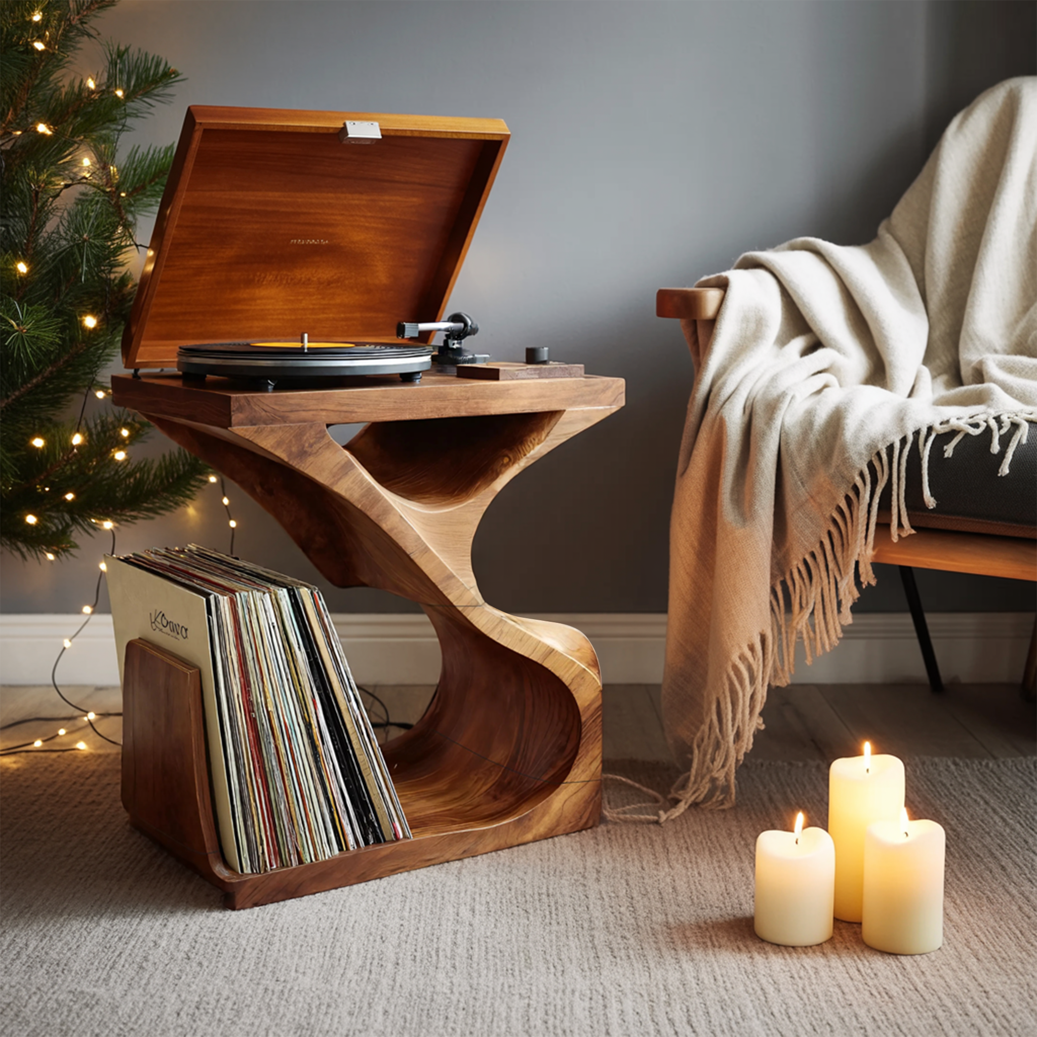 Modern Wooden Record Stand For Furniture Decor Holiday Gift SILDTTNCRS016
