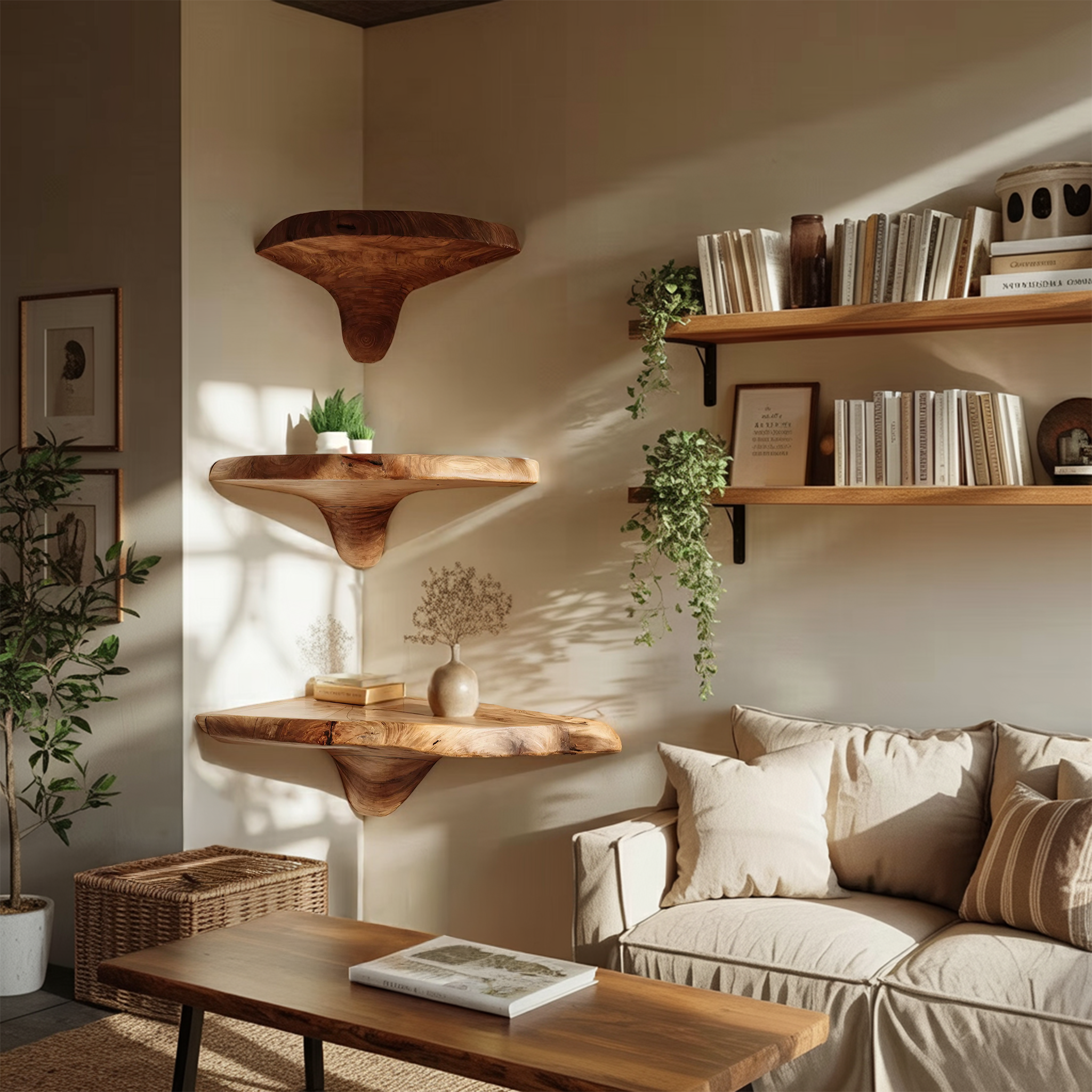 Handcrafted Wooden Live Edge Mushroom Shelf For Entryway Design SILDTTNCMS004