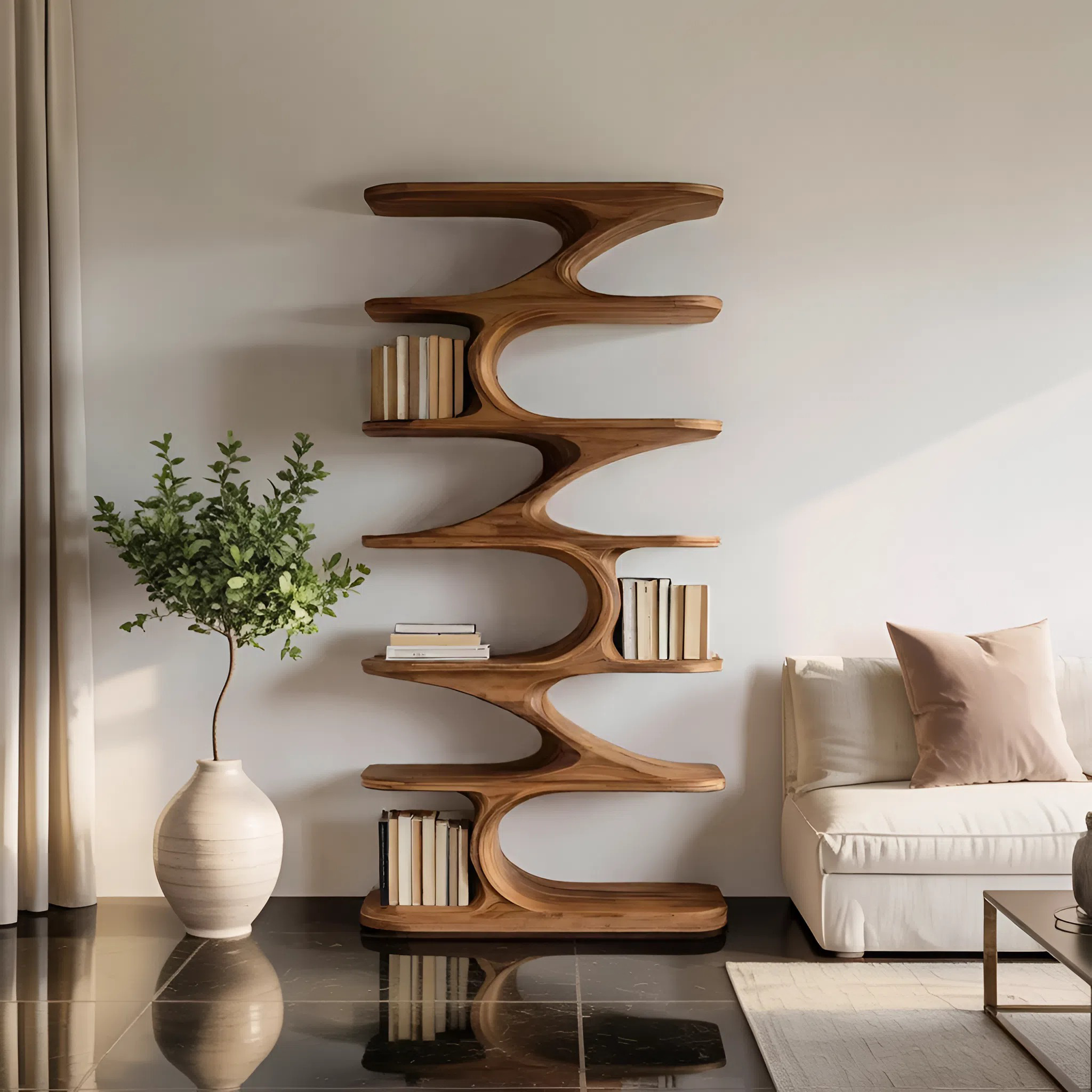 Modern Organic Curved Bookshelf For Living Room SITHHNBS061